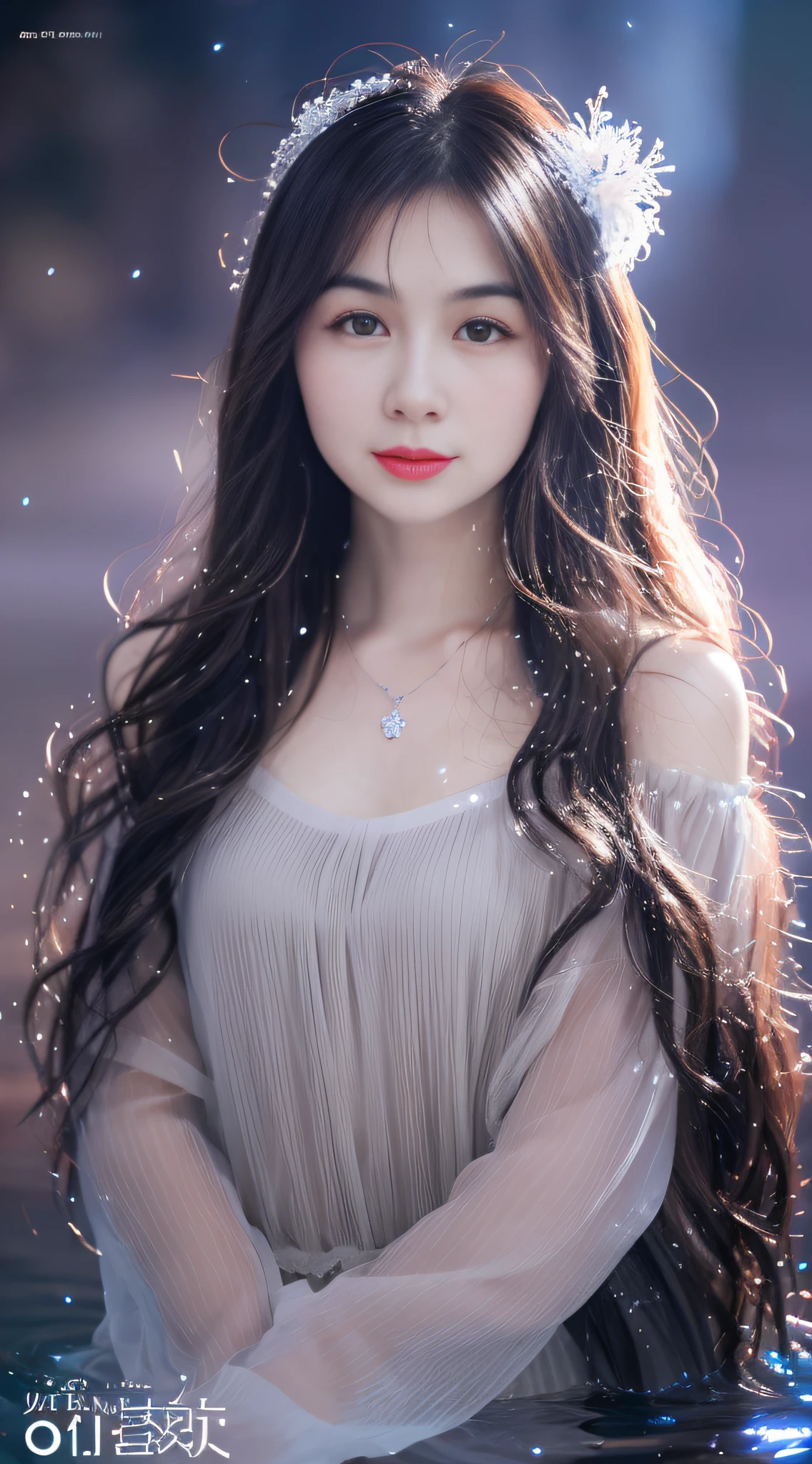 Watery Big Eyes, Loving Eyes, [Shy], Long Hair, Master Works, Best Picture Quality, Ultra High Resolution, Higher Quality, Beautiful Girl, Female, Heart Hair Accessories, 8K Resolution, Student, Beautiful Eyes, Blush, Dusk, Oasis, Magic Ring, Volumetric Light, Cinematic Light, Natural Light. Waterfall background, not exposed, full body photo,
Snow Moon Law Moon Moe Girl, solo, crystal clear water spray perfect glow, eyebrow pattern, beautiful black eyes, beautiful glow, best quality, illustration, masterpiece, best production, best quality, highly detailed, extremely detailed CG, lighting, cute, Tyndall effect, light shoulders, depth of field, black water, super cute, shiny, beautiful
The, delicate facial features, cute, black water particle special effects, dreamy, floating
Black glowing particles, burning hair, necklace
((Masterpiece)), ((Highest Quality)), exquisite CG, blue-purple tone, sweet
beauty