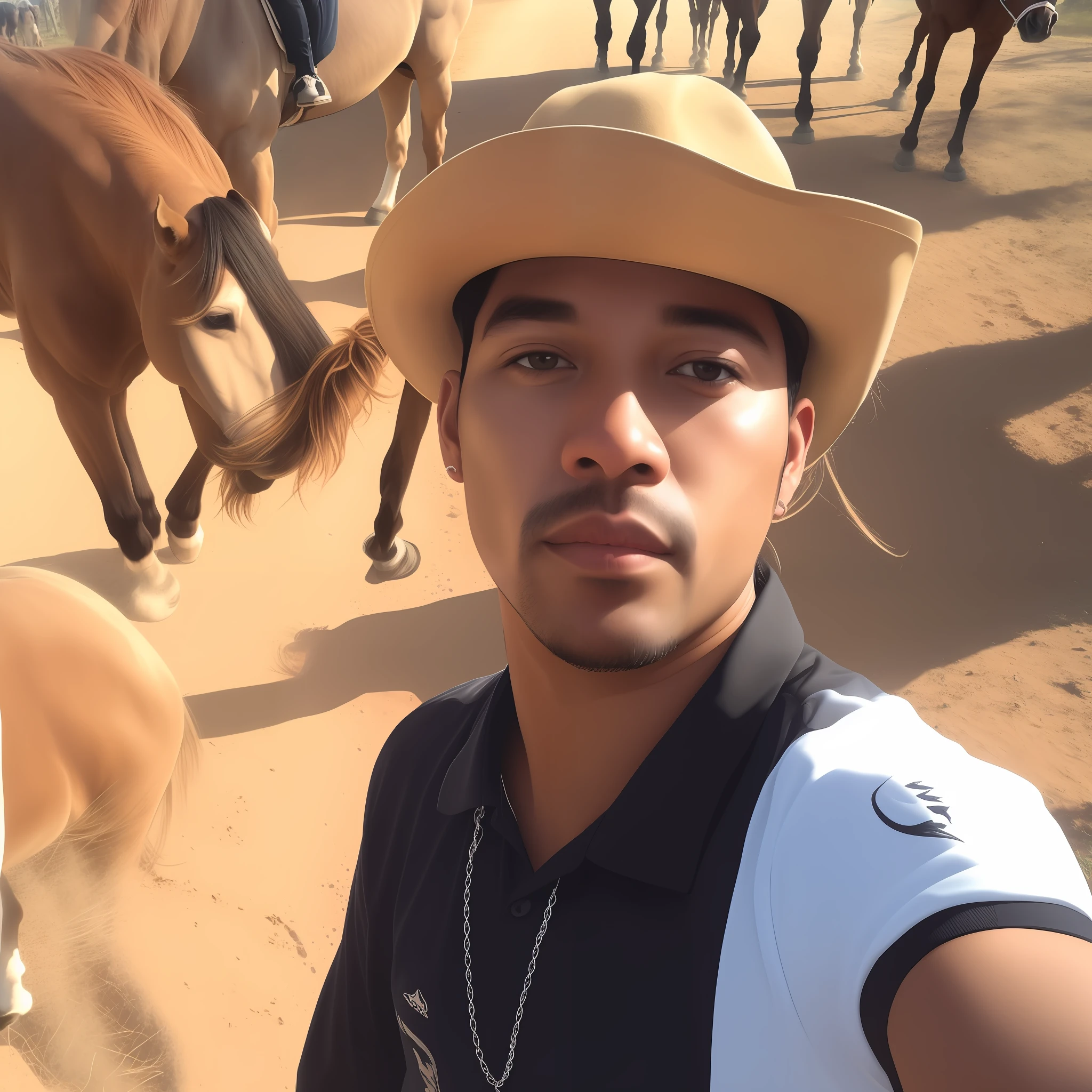 There's a man who's taking a picture of a horse, em torno de 1 9 anos, foto Selfie, andar a cavalo!!! no Saara, com cavalo conduzido, Thawan Duchanee, Selfie, guy with horse head, caio santos, maximus jacobs, Mohamed Chahin, imagem de qualidade muito baixa, em um cavalo, 👰 🏇 ❌ 🍃