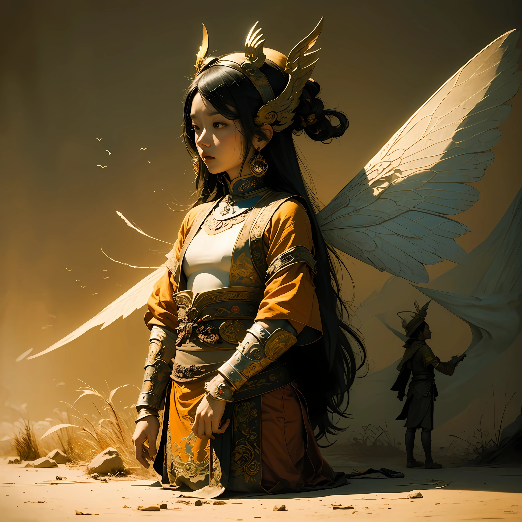 Dunhuang mural flying fairy,Bounce the lute,Ultra-clear resolution。Light and shadow warm colors,Cinematic texture。 --auto