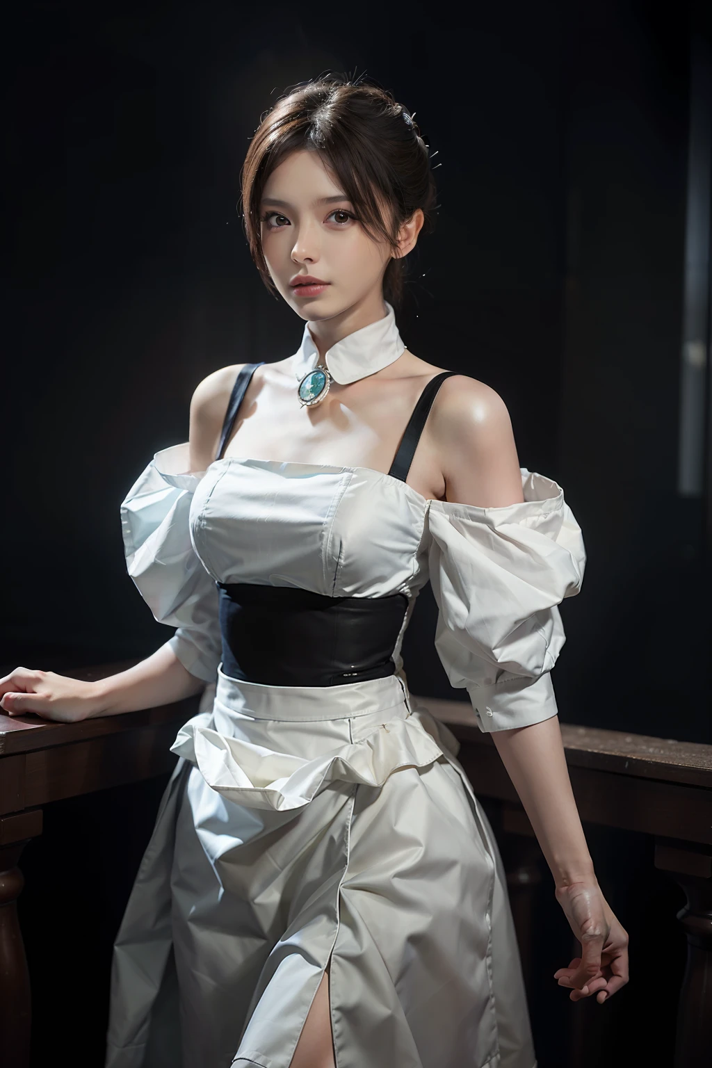8k, beste-Qualit, tmasterpiece, realistness, ultra detail, a photo of a, HDR, Photo ROW, hight resolution, absurdress, cinematiclight, official arts, Depth of field,
a closeup of a, Slim, cuteface, ssmile, beautiful details eyes, 19-year-old Korean, cutest, Silver mohawk,