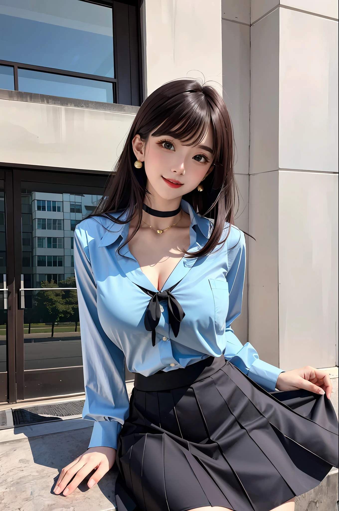 tmasterpiece,Need,full bodyesbian,1girl,By bangs,Black choker,Black tie,brunette color hair,Blue dress,Blushlush,bangle,Bigchest,choker,Cornics,鎖骨,collared shir,Cowboy photos,Formal shirts,Ear piercing,Eyebrows visible through hair,Gradient hair,grinning smile,gyaru,jewely,kogal,Long hair,looking at viewert,Loose tie,tiese,nipple piercing,tartan,plaid skirts,pleatedskirt,red eyes,gyuru,校服,The shirt,a skirt,ssmile,solo,white shirt,street corner,Skysky,SakuraNS,petals,illustration,(Magazines:1.3),(Cover style:1.3),Fashionab,woman,vibrancy,Outfit,posing,frontage,Colorful,Dynamic,Background with,element in,self-assured,Expressing the,halter,statement,attachment,A majestic,coil,Runt,Touching pubic area,Scenes,text,Cover of a,boldness,attention-grabbing,titles,Fashionab,typeface,Catchy,titles,more big,smart,modern day,Fashionab,focus-on、Fashionab、