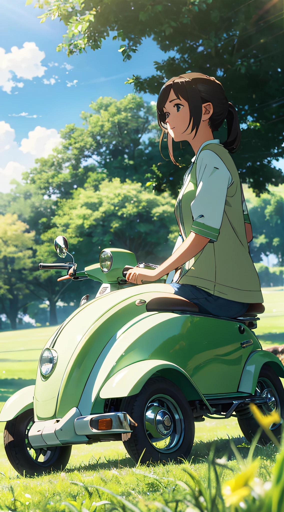 Green, white and blue,Comfortable afternoon,Pleasant air,grassy fields,rays of sunshine,Soft blur --auto