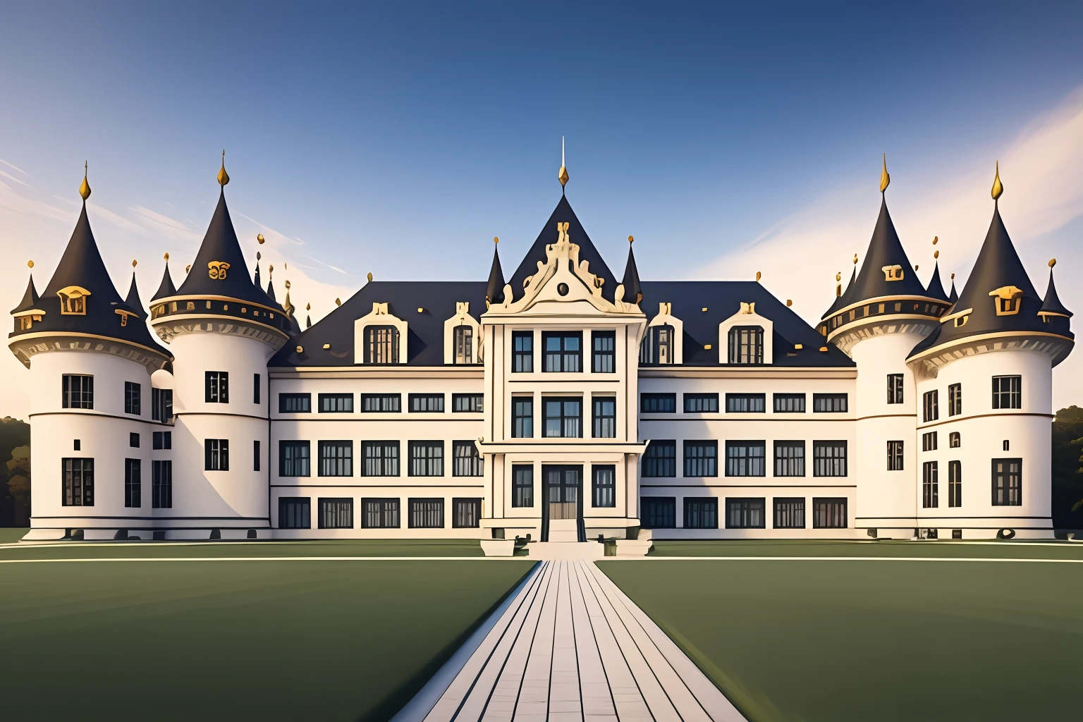 A logo，German castles，manor，magnifica，shock，Unique architectural feel，Famous designer Eominpei style,Frontal heads-up view，中景 the scene is