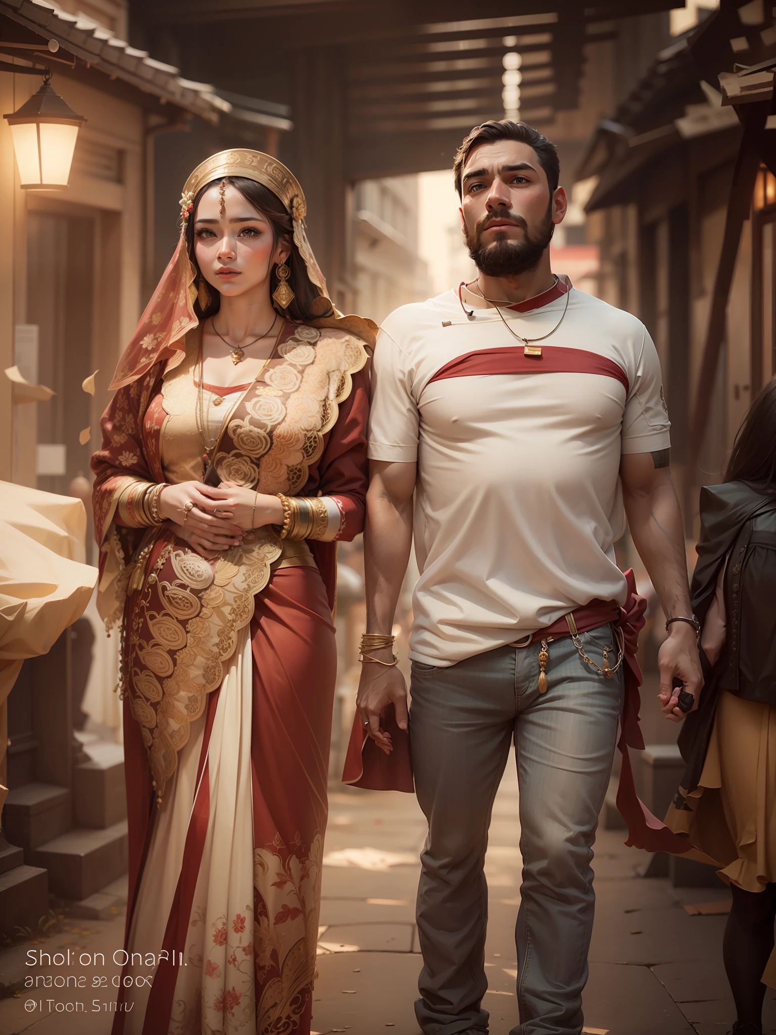 Temple background, couple, handsome , realistic face,8k,ultra realistic,
