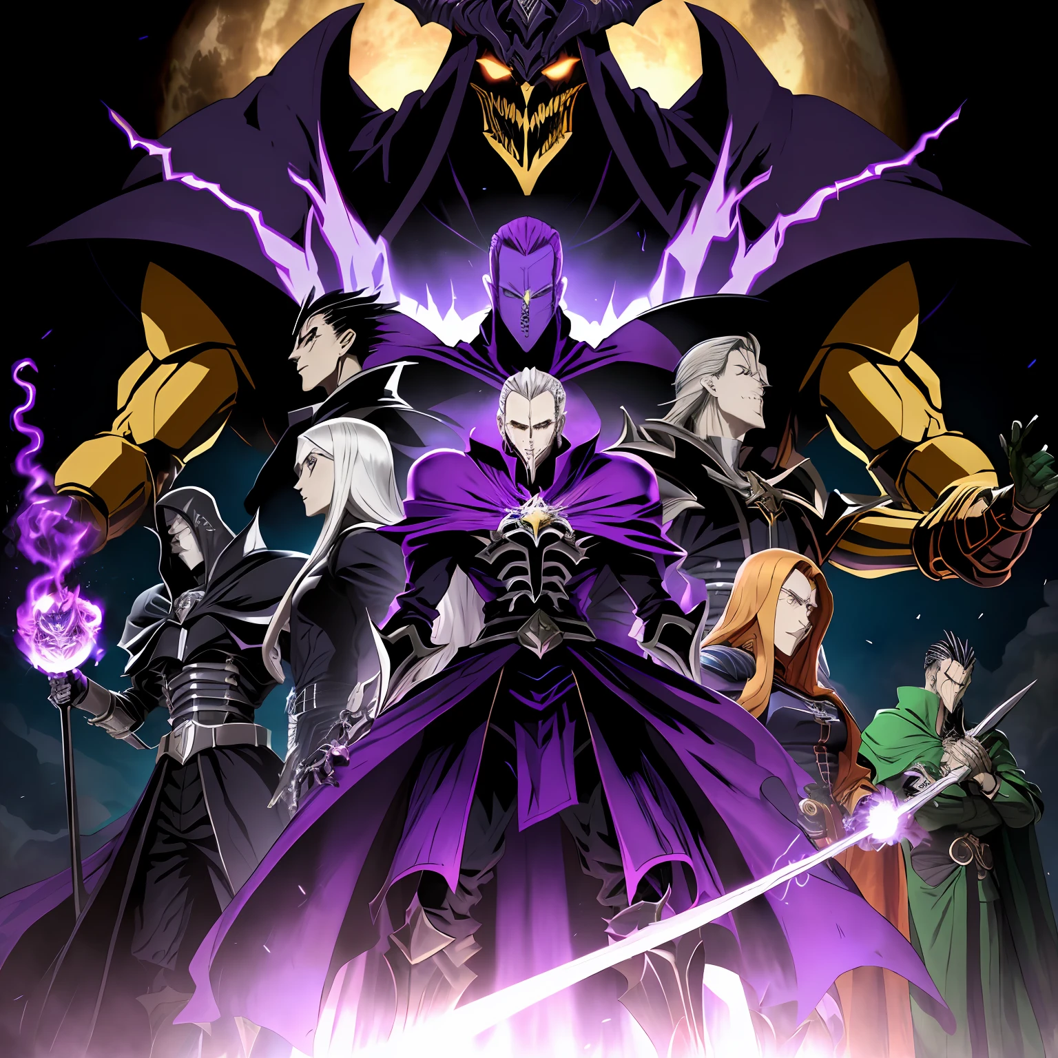 um close up de uma pessoa toguro100 com uma espada e um manto roxo, Ainz Ooal vestido, Overlord!!!, Overlord, de Overlord, Deus masculino bonito da morte, Overlord Temporada 4, Rei do Ceifador do Tempo, Arte Oficial, Retrato do Deus da Morte, O Rei da Morte, Ish, Albedo do anime Overlord, deus da morte,((((Side view)))),(corpo inteiro de uma pessoa toguro100 com uma espada e um manto roxo, Vestido Ainz Ooal, Overlord!!!, Overlord, por Overlord, Deus masculino bonito da morte, Overlord Temporada 4, Rei do Ceifador do Tempo, Arte Oficial, Retrato do Deus da Morte, O Rei da Morte, Ish, Albedo do anime Overlord, Deus da morte) , cenario fantasia dark dinamico, Character firing black magic from his hand, vortex, particuls, in action, (((Vista de toda a cena)))