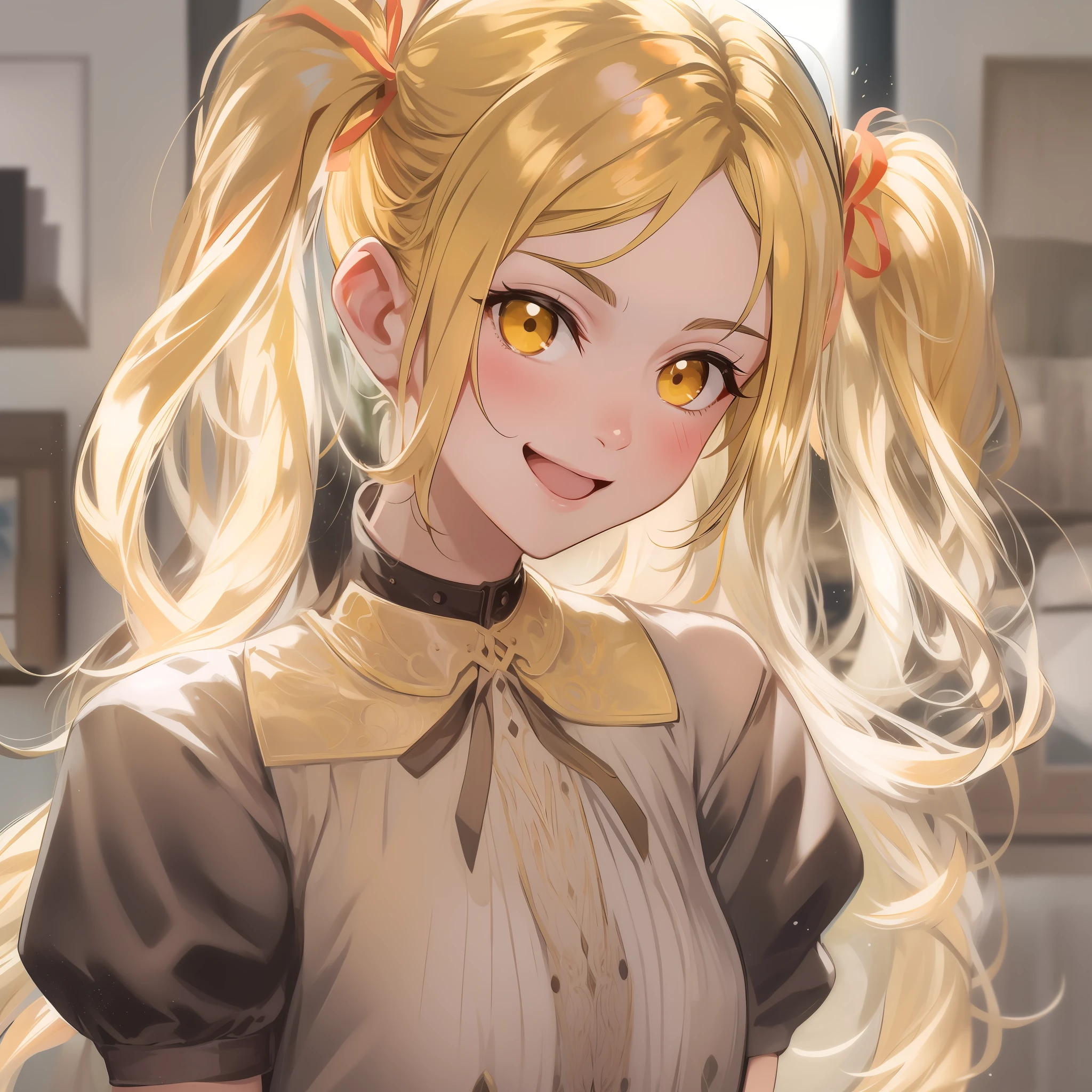 twintails, yellow hair, olhos perfeitos, Olhos bonitos, 1******, cabelo detalhado, sorriso discreto, corpo inteiro, cabelos loiros, vestido branco, Calcinha Branca, (master part), high-resolution, pele detalhada, ultra-detalhado, transparent