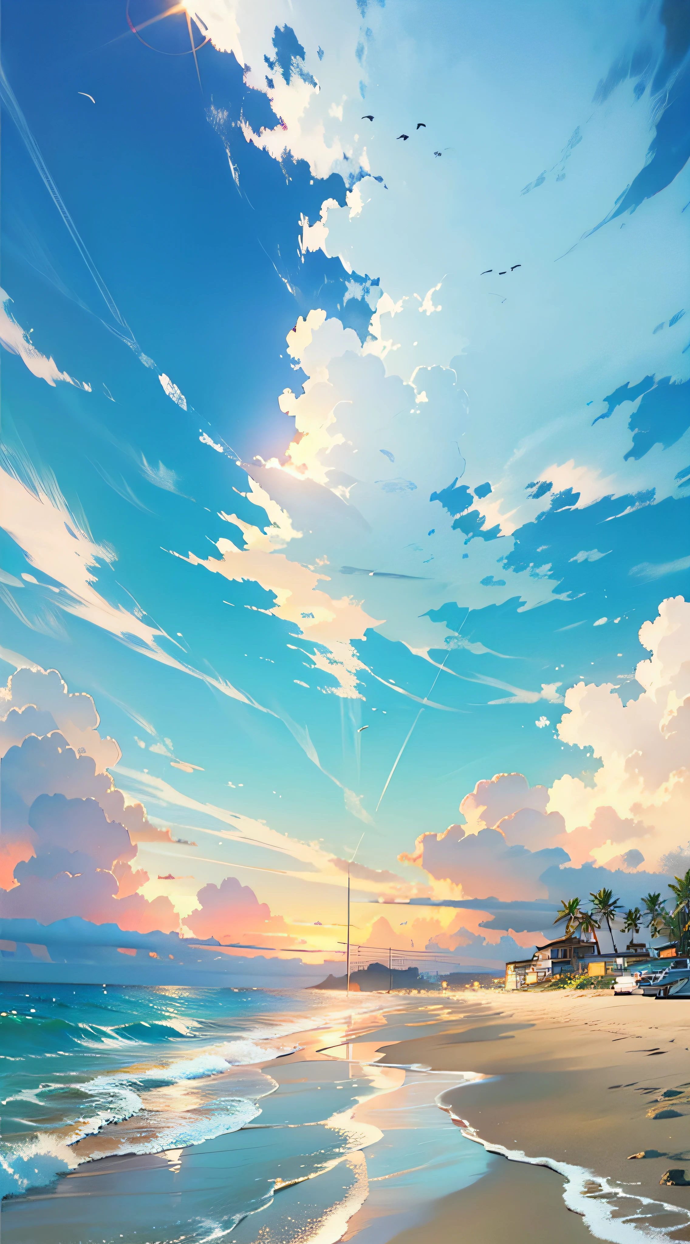masterpiece, best quality,scenery,scene,Background, summer,seabeach,bright,soft light ,Illustration