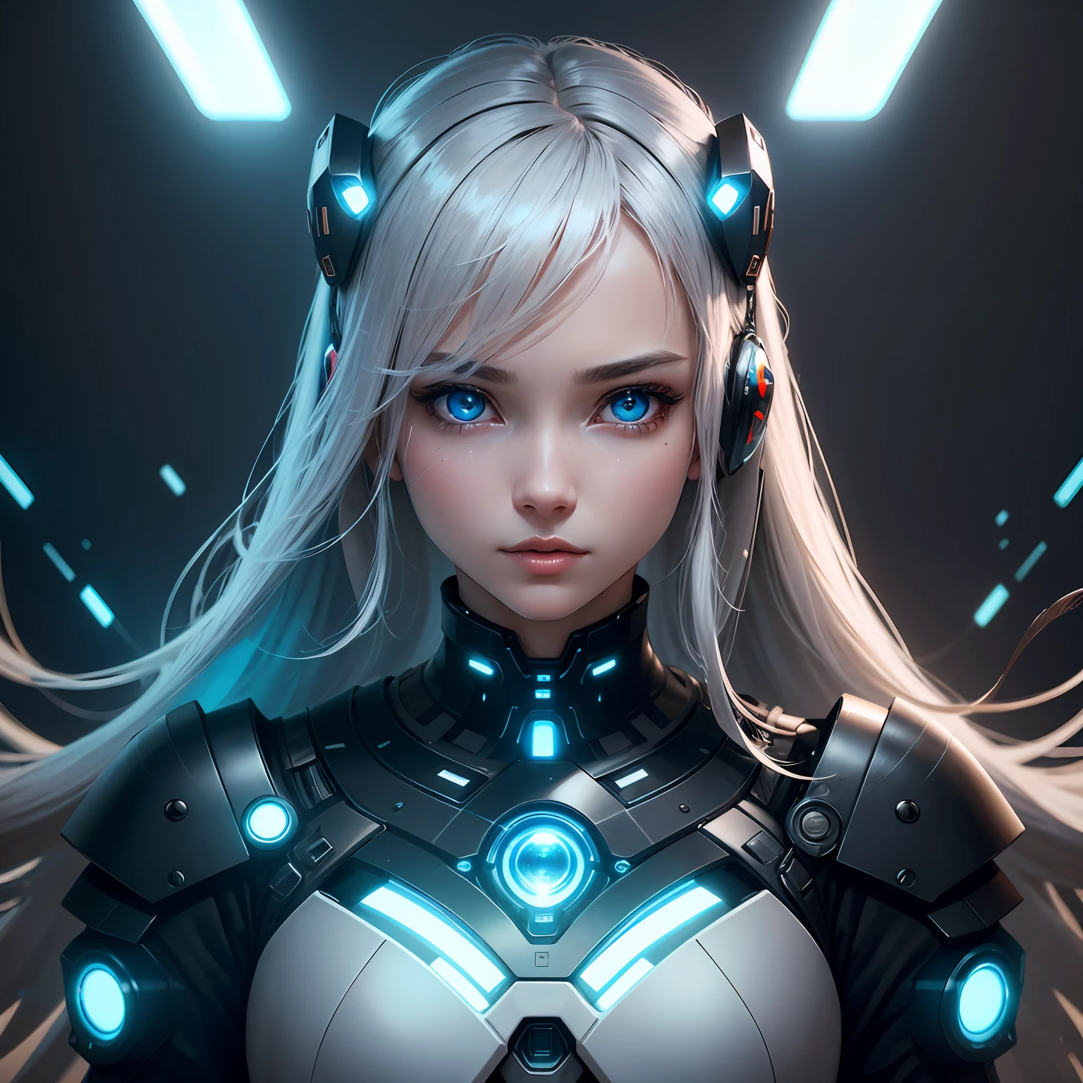 Future wind，Mechanical beautiful girl，Technologie，the ai，Smart armor，Strong combat effectiveness，Optoelectronic eyes，striking appearance，Human appearance with robotic features，Avant-garde and stylish design，tmasterpiece，（highdetailskin：1.2）， 8K  UHD --auto