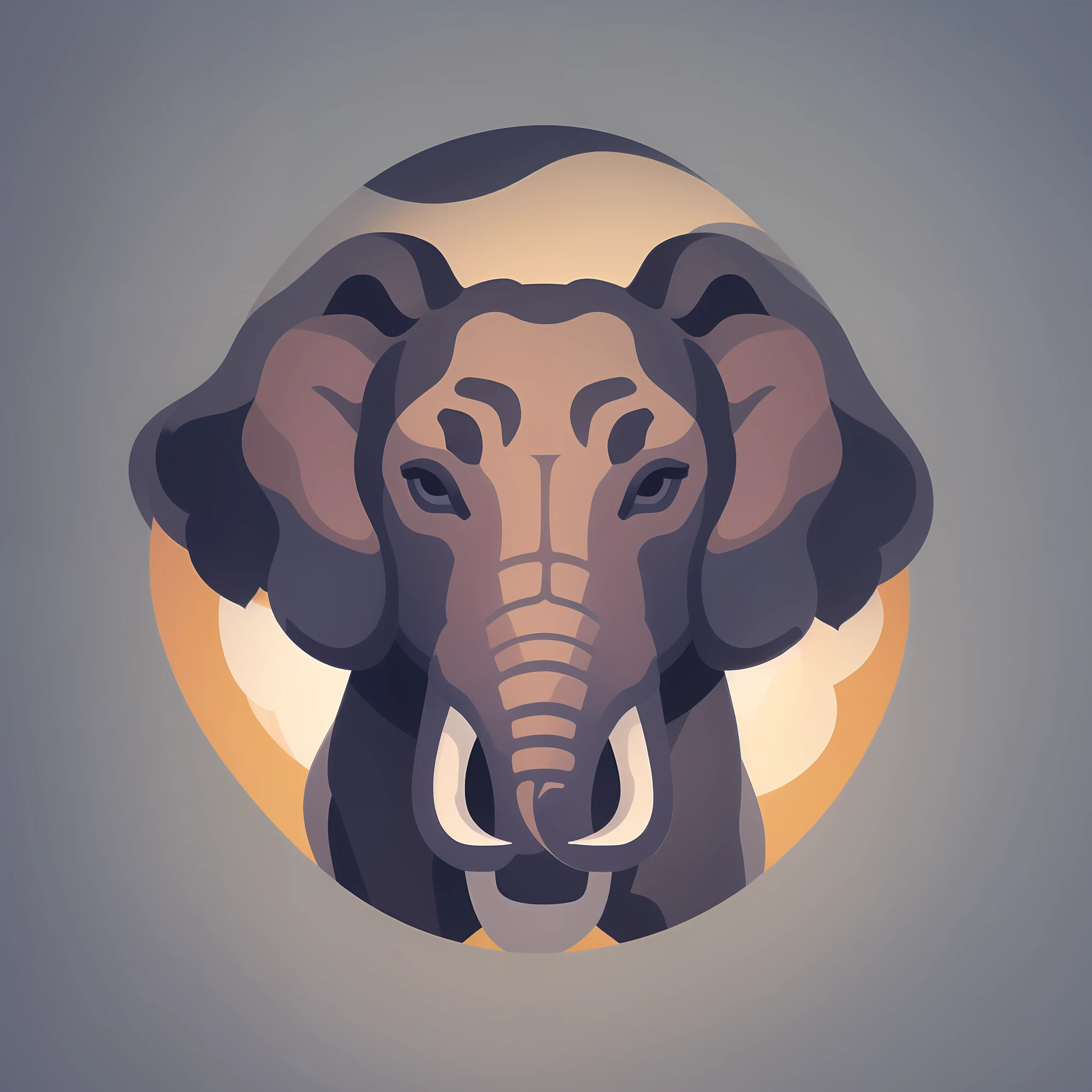 Elephant illustration, cartoonish style, vectorial art, Minimalist style, professional logo design, 2D flattening, Close-up of front of elephant's head, Limited to three colors.
