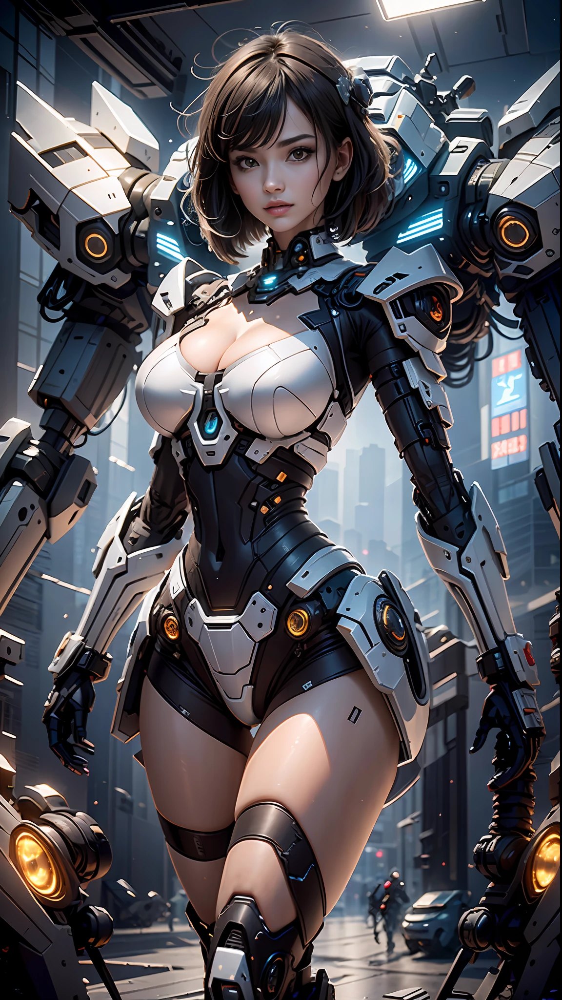 ((melhor qualidade)), ((obra-prima)), (muito detalhado: 1.3), ..3d, Shitu-Mecha, Bela mulher cyberpunk usando coroa com seu mecha arruinado de uma cidade de guerra esquecida, noite, night with starry sky, estrelas cadentes, pegue a chave, longos cabelos prateados, Black pantyhosebloom, Tecnologia Sci-Fi, HDR (high dynamic range), ray tracing, NVIDIA RTX, super resolution, irreal 5, espalhamento subsuperficial, Textura PBR, Post-processing, anisotropic filtering, profundidade de campo, Maximum Sharpness and Sharpness,  Textura Multicamadas, mapeamento especular e albedo, surface shading, Precise simulation of light-material interactions, perfectly proportions, octane rendering, Duotone Lighting, ISO baixo, white-balance, rule of thirds, ampla abertura, 8K BRUTO, high efficiency subpixels, Subpixel convolution, glow particles, espalhamento de luz, efeito tyndall