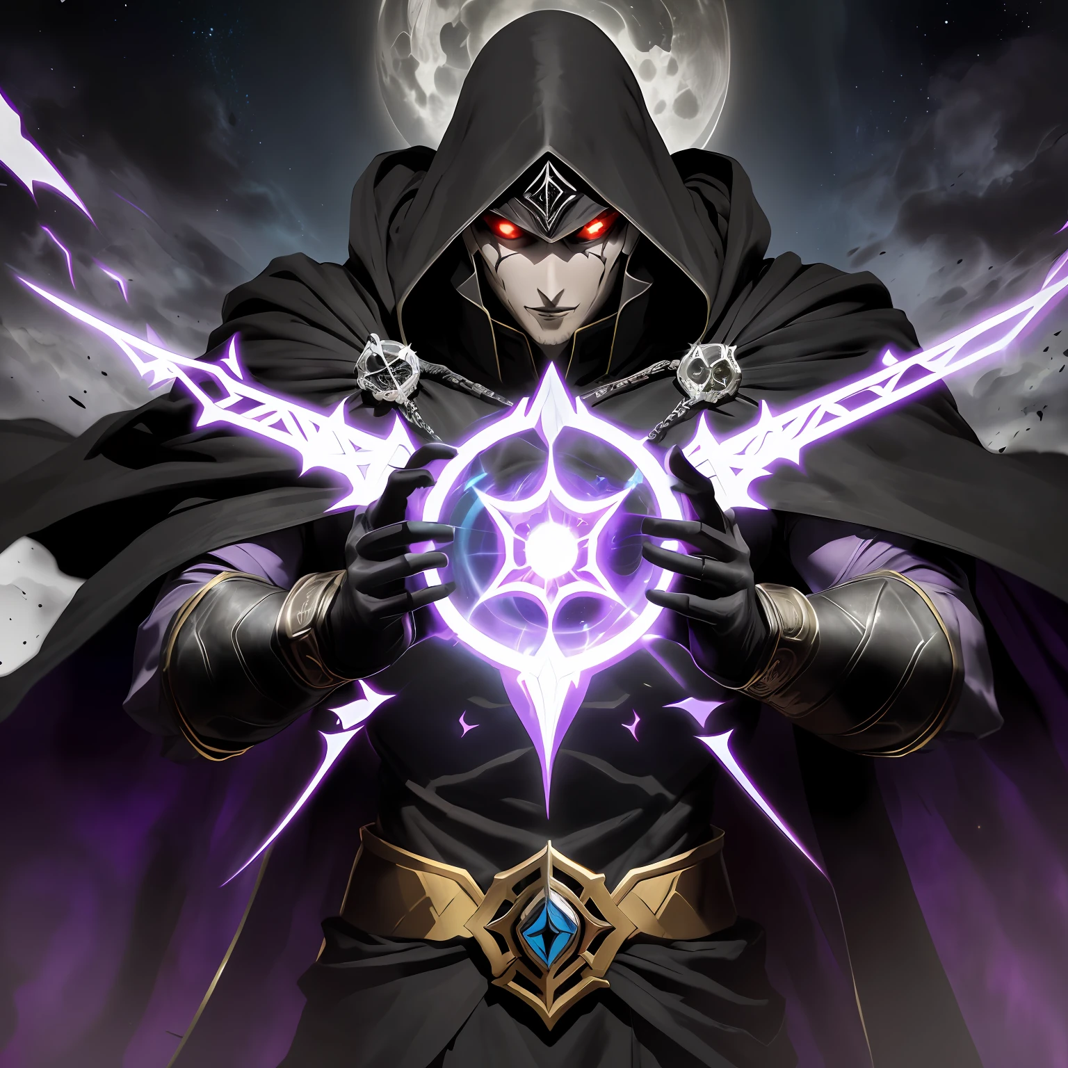 (um close up de corpo inteiro de uma pessoa toguro100 com uma espada e um manto roxo, Vestido Ainz Ooal, Overlord!!!, Overlord, por Overlord, Deus masculino bonito da morte, Overlord Temporada 4, Rei do Ceifador do Tempo, Arte Oficial, Retrato do Deus da Morte, O Rei da Morte, Ish, Albedo do anime Overlord, Deus da morte) , cenario fantasia dark dinamico, Character concentrating black magic in his hand, vortex, particuls, in action, Distance 135mm, (((visao lateral de cima)))