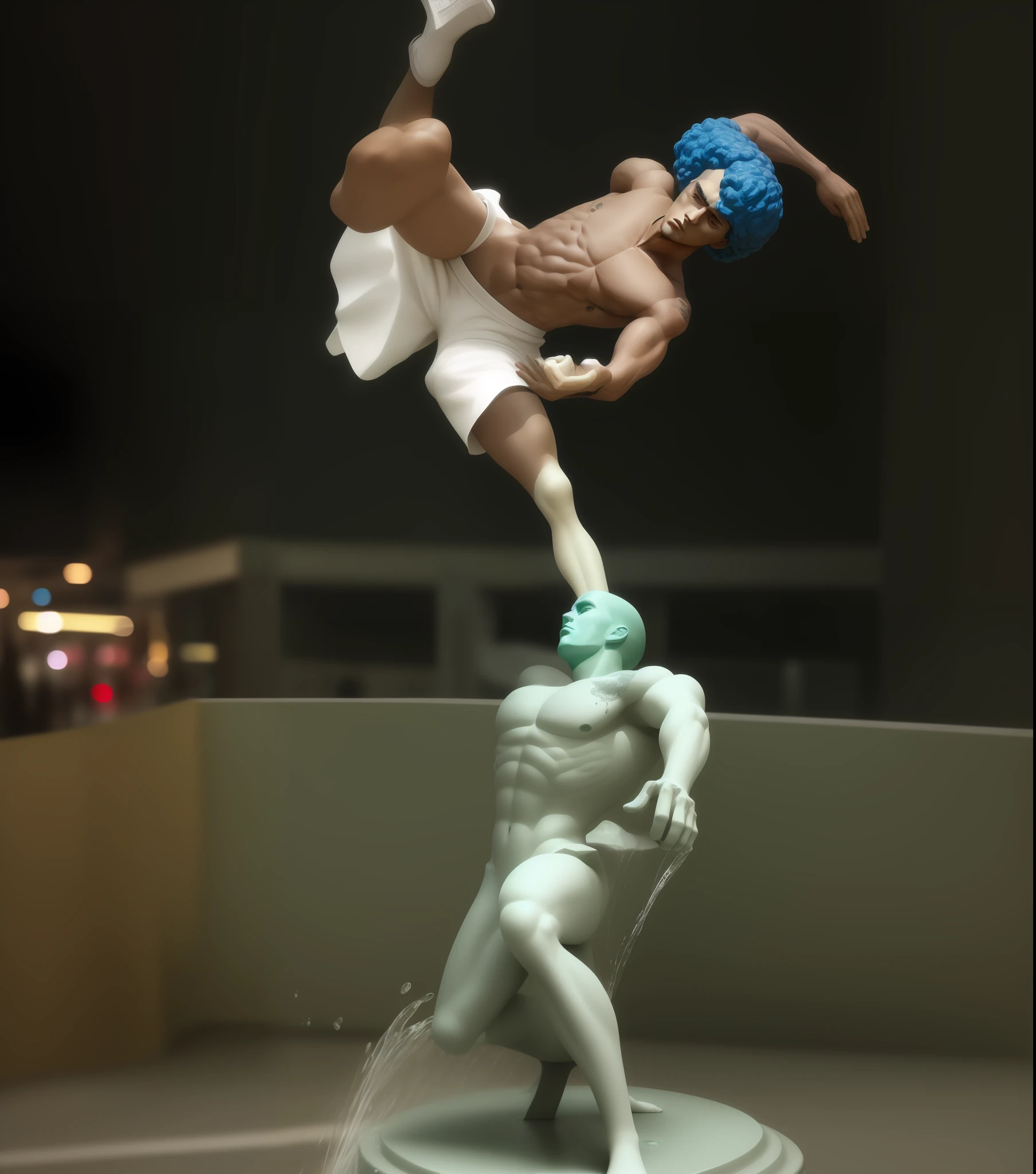 There's a man doing a trick on a statue of a man, 3d statue!!!, posing like a statue, a statue, Directed by: Renfa Puro, statue, cursed image, Memes, Levitando, statue is a fountain, Breaking the statue of the girl, tiktok video, TikTok, arte em alta, 8K resolution. Tupac, Sem Instagram