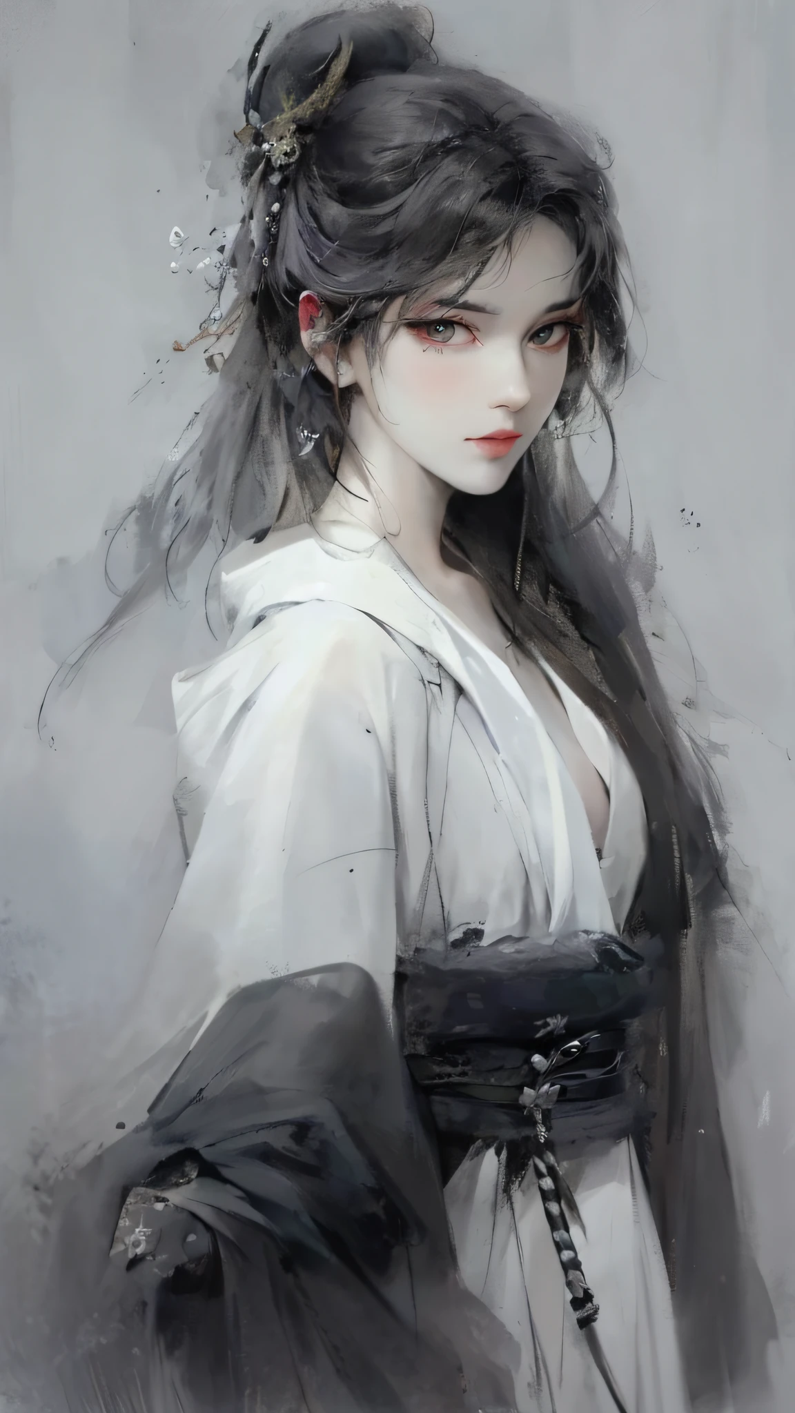 Close-up of a panda with white hair and a white mask，Belle peinture de personnage，Guviz，Guviz-style artwork，white-haired god，Yang J，Epic fine art，Stunning character art，FAN Qi，Wu Zhun Shifan，Guvitz at the Pixiv Art Station