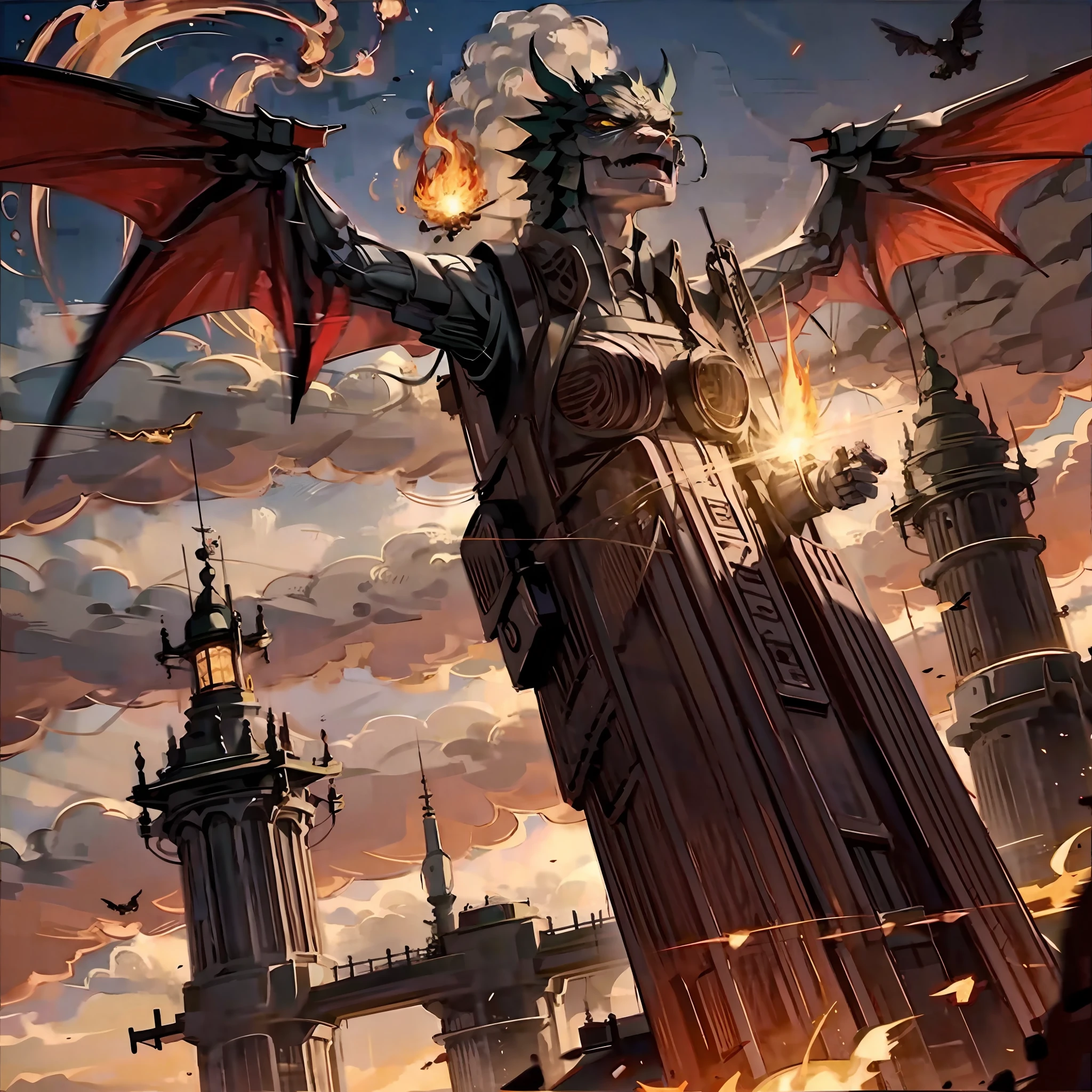 Dragon in fire while flying