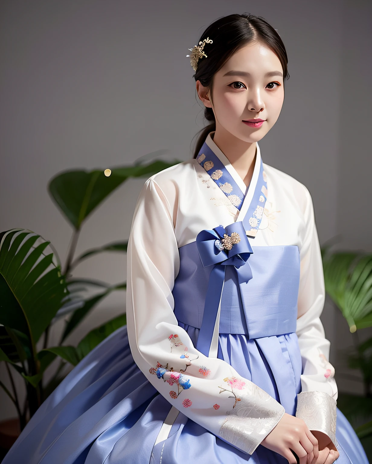 beautiful woman in a blue dress posing for a picture, hanbok, korean hanbok, hanbok apron, beautiful south korean woman, korean woman, traditional clothes, ivory hanfu, traditional dress, traditional clothing, korean girl, inspired by Jeong Seon, traditional, blue colored traditional wear, korean women's fashion model