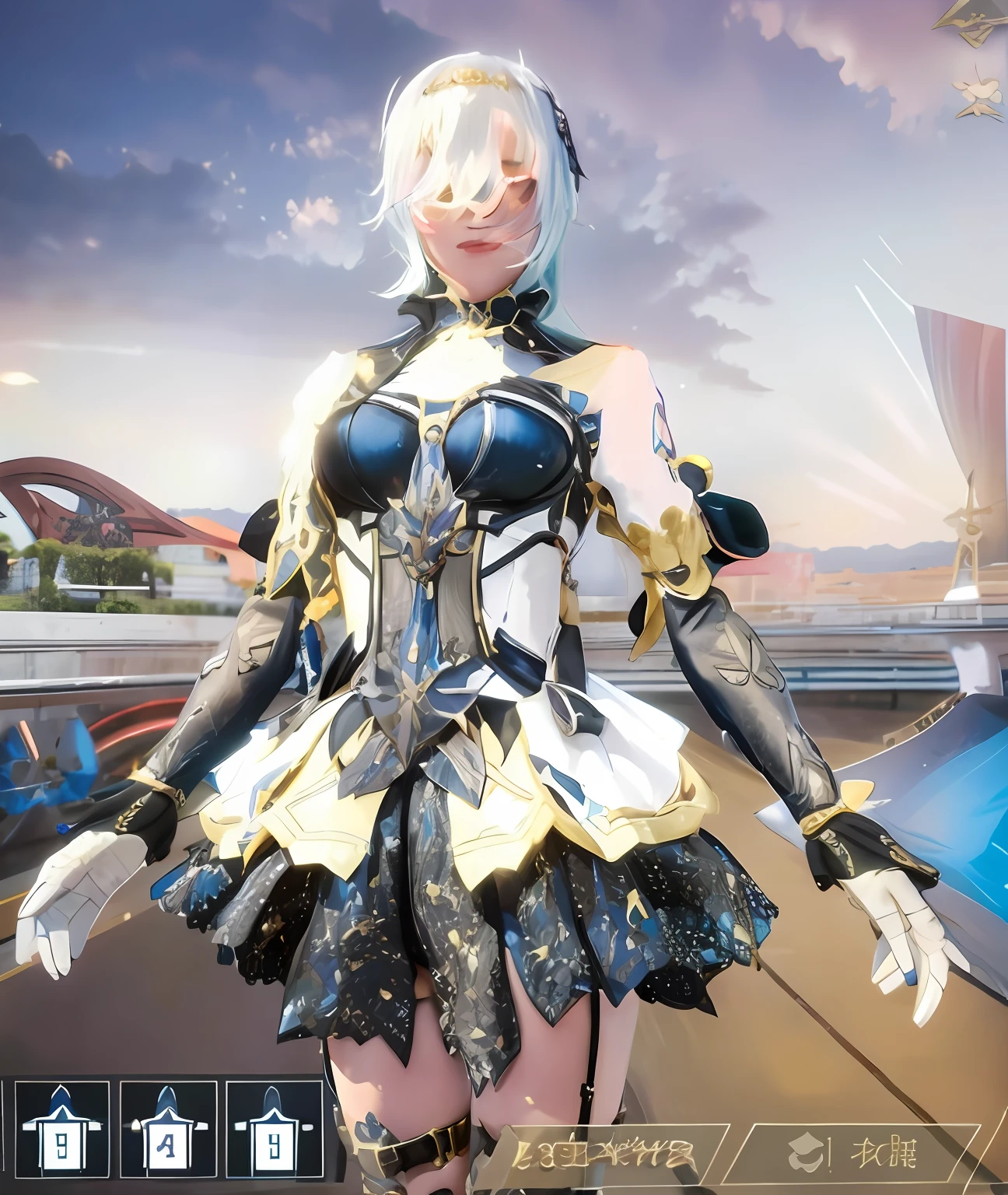 There is a woman in a pig's head costume, lunar themed attire, fantasyoutfit, celebration costume, A scene from the《azur lane》videogame, gilded outfit, Loli, m4 sopmod ii girls frontline, chrome outfit, intricate outfits, Maid outfit, y 2 k cutecore clowncore, azur lane style, fashion jrpg, Screenshot of fashion game --auto