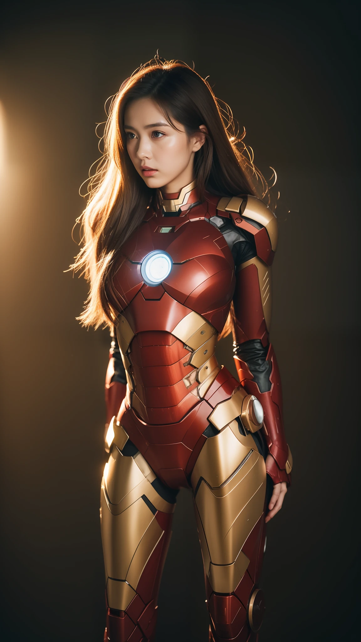 8K high-definition,Best quality, 超A high resolution, Highly detailed,intricately details,Masterpiece,Ultra-detailed,illustration,A high resolution,Soft light,
1 girl ,pretty face,Perfect face,Sexy figure, (Highly detailed full body dressed as Iron Man),((Show beautiful whole legs and side thighs)) ,cinematic body shot, cinematic full body shot,C cup, (Light brown hair:1), Detailed face, Cinematic,epcot,eventide, Complicated details, Hyper-detailing, Masterpiece, hdr, Sharp focus, High quality, filmgrain,The camera looks up,Be brave and strong,Stand with your head down,Straighten your chest。