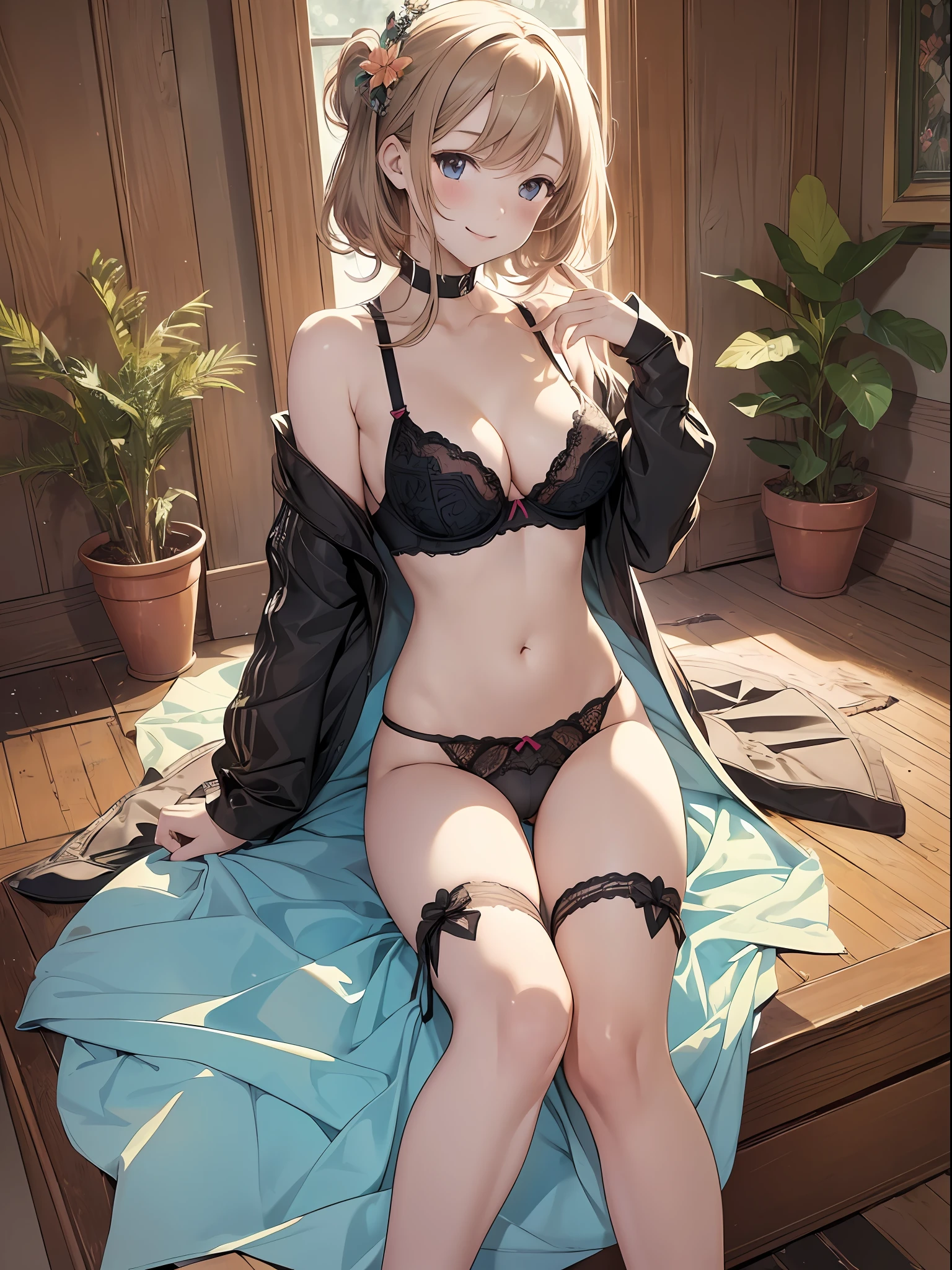 (Flat color: 0.8), (Masterpiece: 1,2), highest quality, high resolution, ultra-fine illustration, ultra-fine detail,
5 girls, happy smile, embarrassed, (bra, panties, lace trim, barefoot, underwear only: 1.3), (NSFW: 0.8)