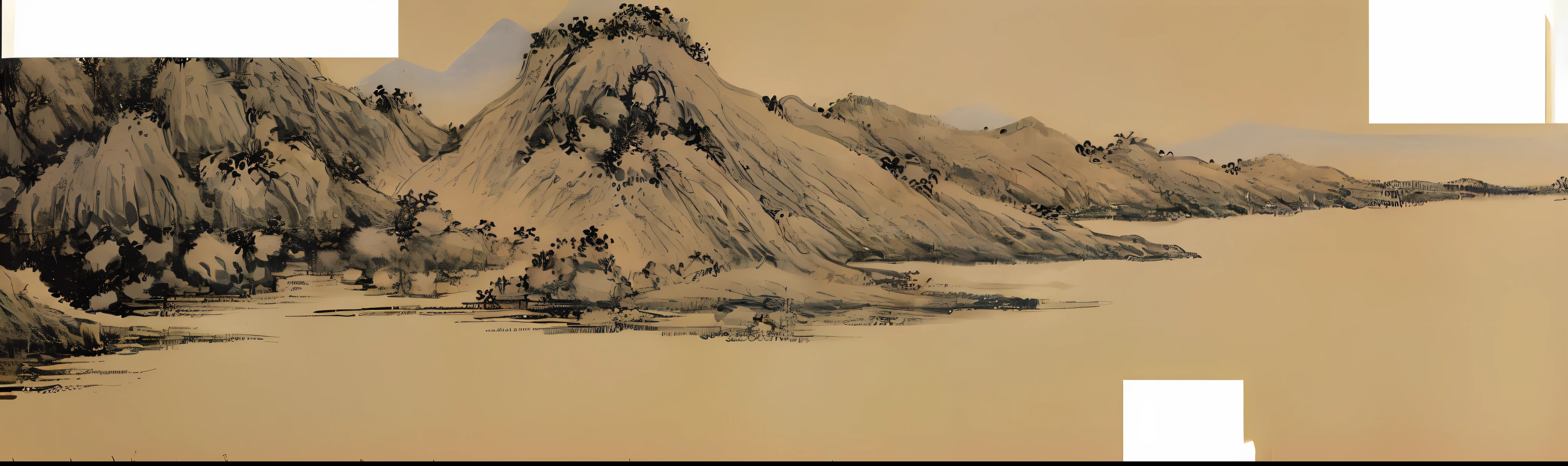 A close-up of a painting of mountains and rivers, author:Gu An, author:Wang Lu, author:Ma Yuan, Chinese landscape, inspired by Zhang Shunzi, by Gu Kaizhi, artwork in the style of z.Show on the. gu, inspired by Shen Shichong, author:Wang Tian , author:Wu Zuoren, zhang daqian