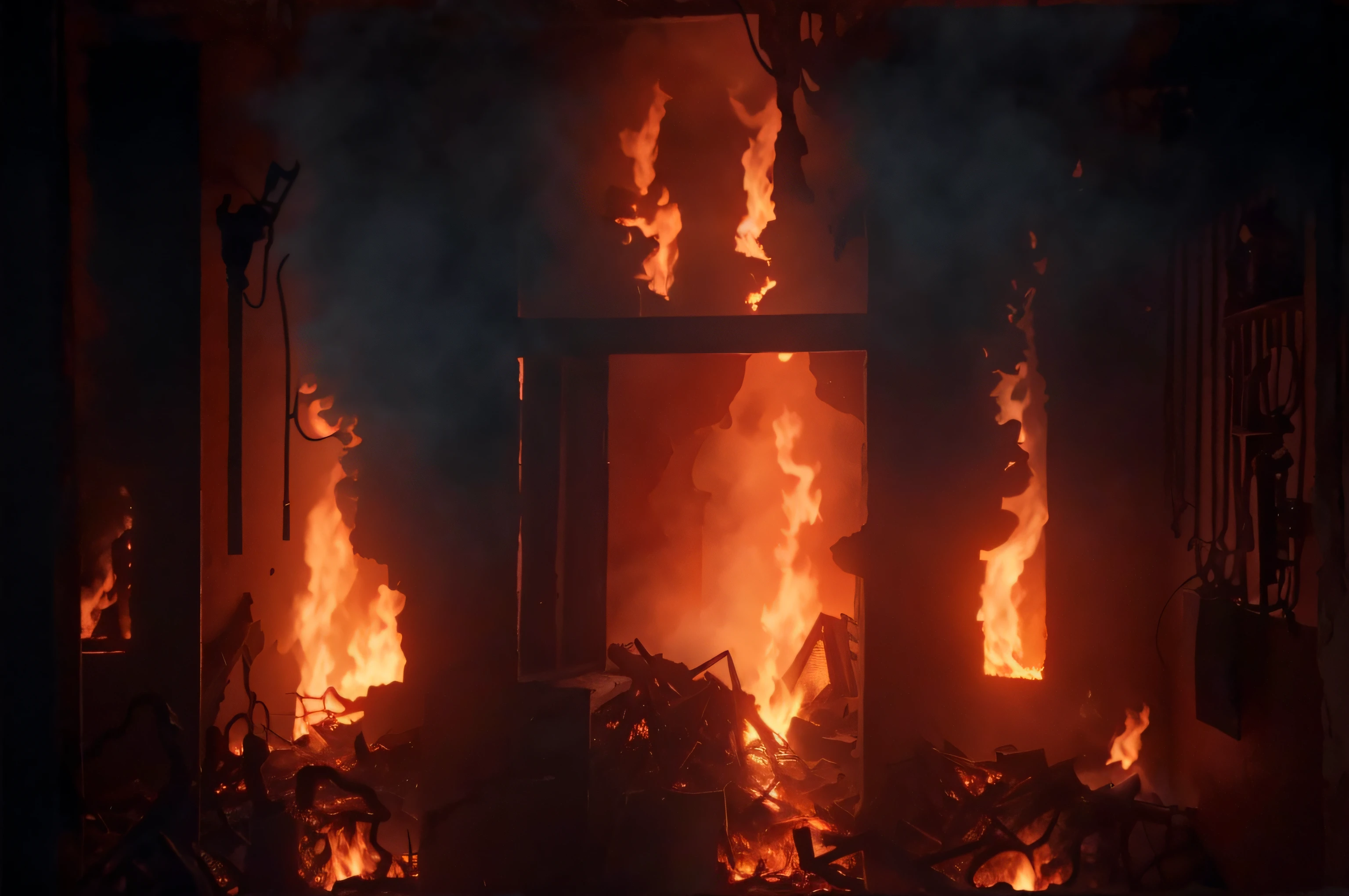 Flames are seen in building that is on fire, fogo de algumas janelas, building on fire, building on fire, cena em chamas ao fundo, room is on fire, Casa em chamas, the buildings are on fire, fogo pesado no fundo, housefire, GeForce RTX 3090 em chamas, quarto cheio de fogo, fire, Casas em chamas