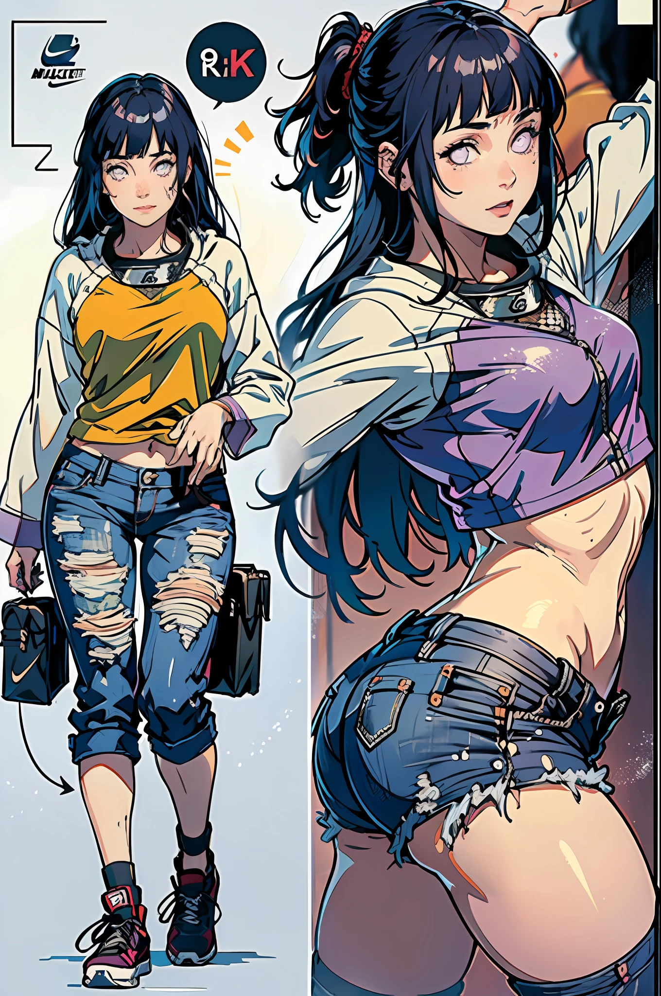 (Hinata Hyuga, muito sensual, com roupas de funkeira, brasileira, rio de janeiro, dancing funk, rebolando, bunda grande, usando um short jeans curto, usando uma mini blusa, umbigo com pirsing, sneakers Nike, cabelo grande, Speaker behind, muito realista, extremamente sexy, 8k, 8k extremamente detalhado), (um extremamente delicado e bonito), (obra-prima), (melhor qualidade: 1.0), (ultra highres:1.0)