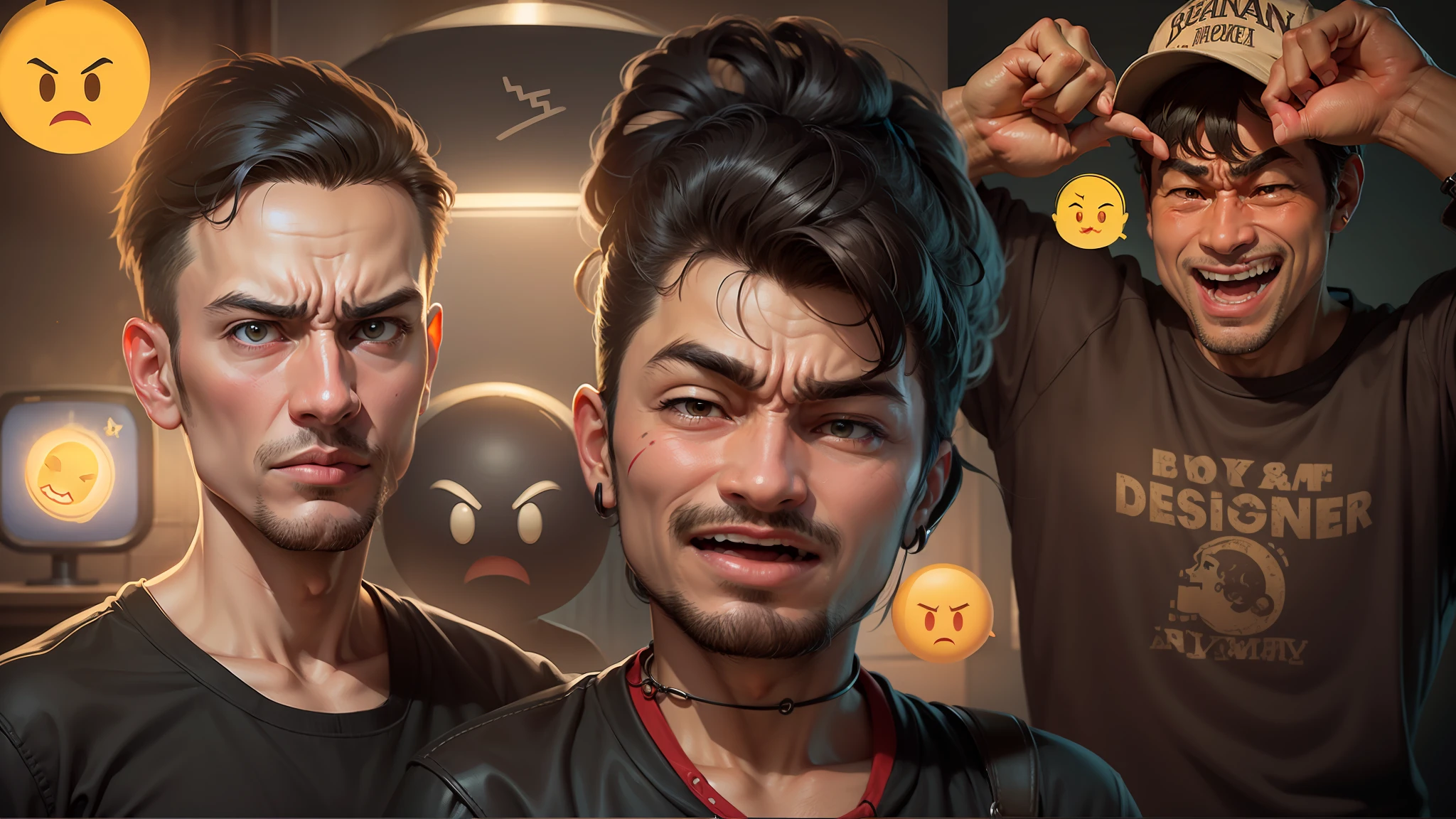 Emoji be original and left man with angry face and right man create funny face