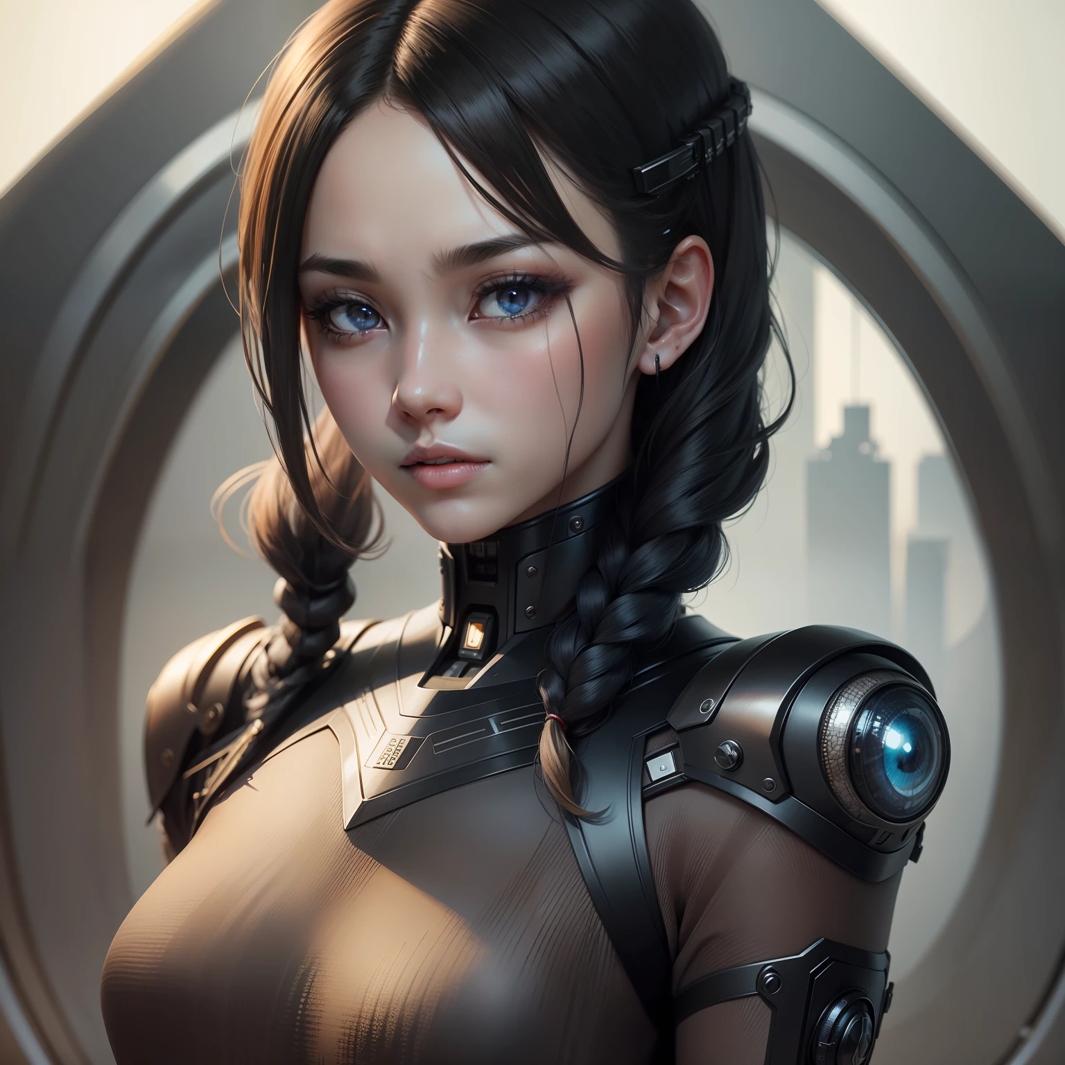 Nice hairstyle，photorealistic eye，Nice detail eyes，（Realistic skin），Beautiful skins，（Sweaters），absurd res，enticing，超高分辨率，Ultra photo realsisim，The is very detailed，Cyborgs