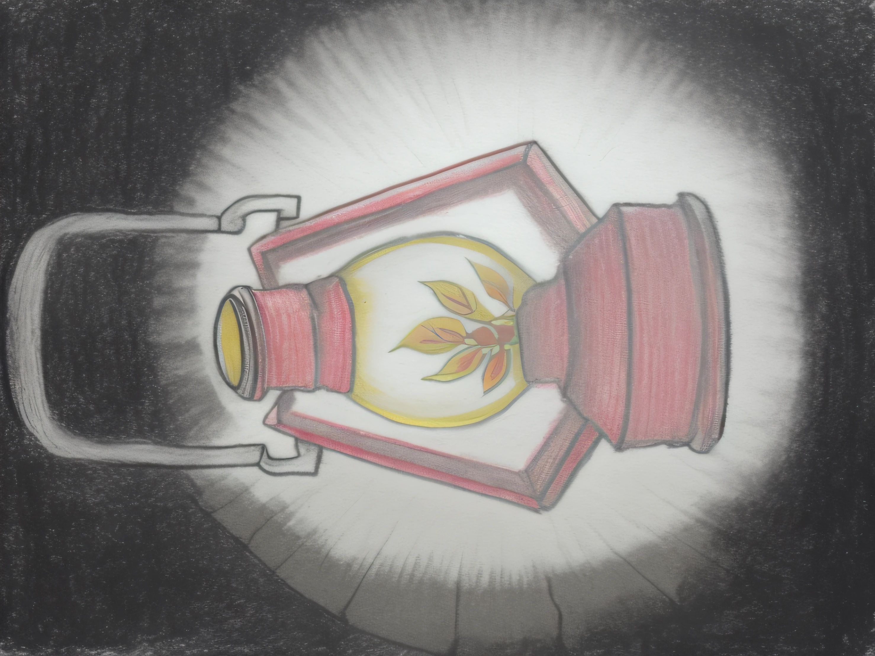 Dibujo de una linterna roja y amarilla con un anillo de oro, Torchlight. bosquejo, Arte intermedio, Arte tradicional, Torchlight. Arte de boceto. roots, Arte para principiantes, Emerging from a lamp, Ilustraciones en tonos pastel, painting of one health potion, Obras, en papel oscuro, linterna, Luz nocturna, JAR de artefactos SCP hiperdetallados, dibujo coloreado, graphic, detalle aleatorio