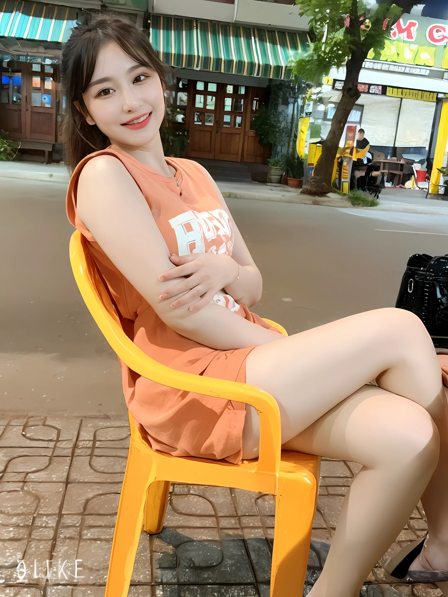 ((Best quality, 8k, Masterpiece :1.3)), 1girl, beautiful woman with emphasis on slim abs: 1.3, (casual hairstyle, big breasts: 1.2), casual wear: 1.2, interior, ultra-detailed face, delicate eyes, double eyelids, soft breasts, smile, exposed cleavage