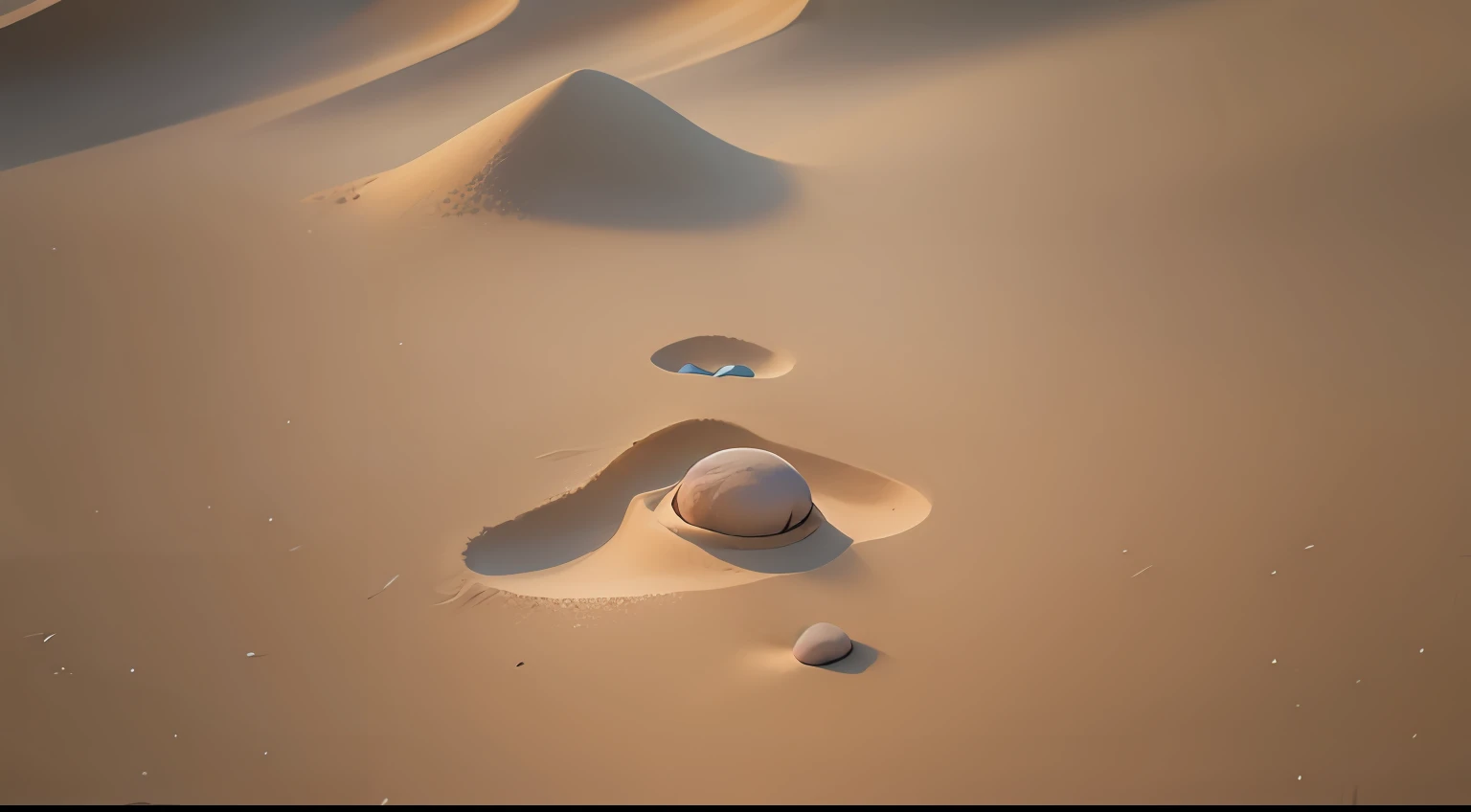 The sand is littered with a few small rounded pebbles，Top-down view ，Close-up close-up --auto