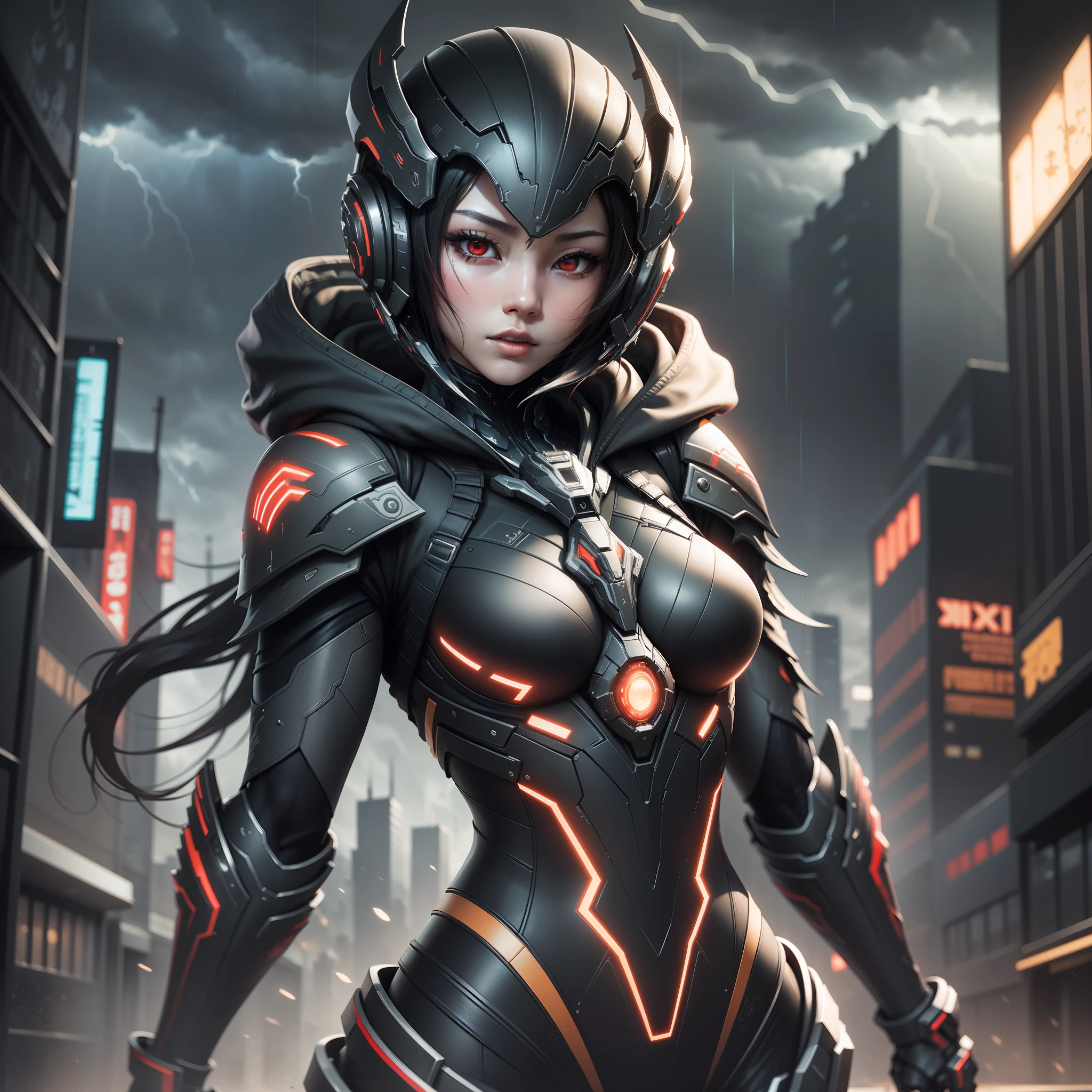 1 japanese girl, WARFRAME, intricate pattern, heavy metal, energy lines, faceless, glowing eyes, elegant, intense, blood red and black uniform, solo, modern, city, streets, dark clouds, thunderstorm, heavy rain,
dramatic lighting,
(masterpiece:1.2), best quality, high resolution, beautiful detailed, extremely detailed, perfect lighting,