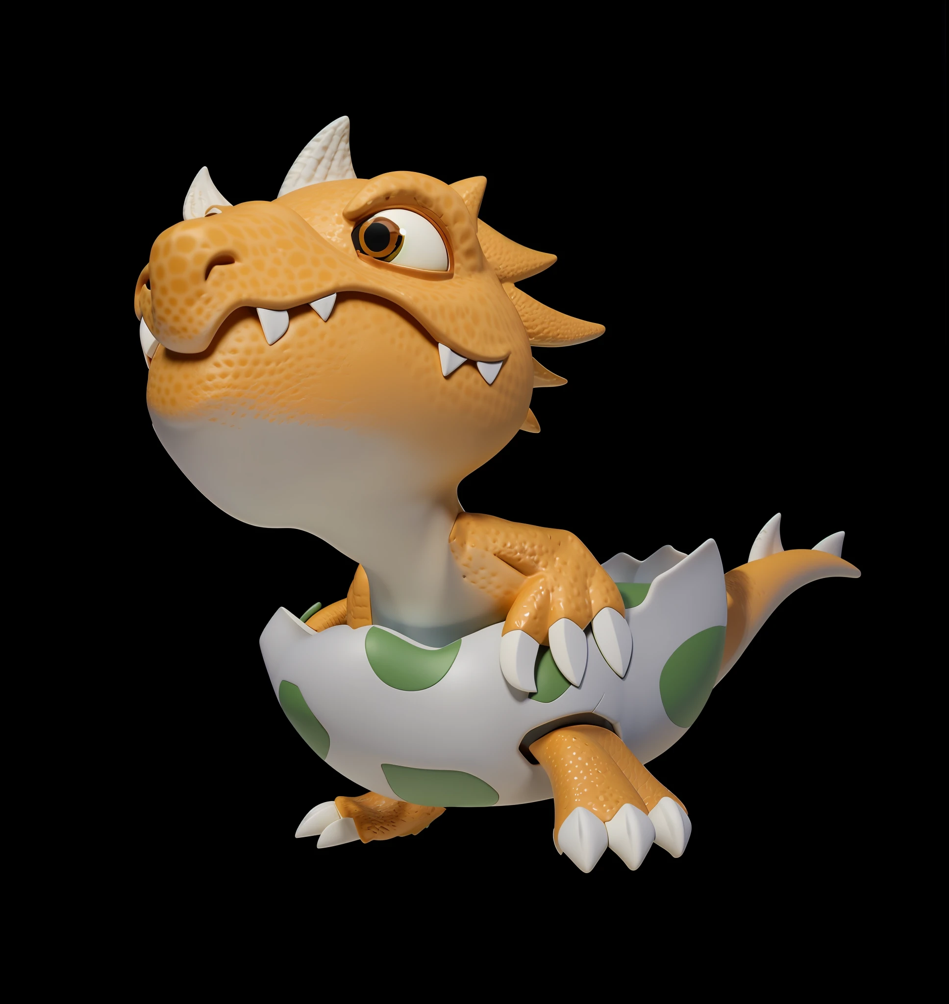 Little dinosaur toy with green and white tail, clay render, toon render keyshot, 3 d render official art, stylized as a 3d render, 3D model of a Japanese mascot, cute 3 d render, 3 d clay render, 3d clay render, rendered in keyshot, newly hatched dragon, high res render