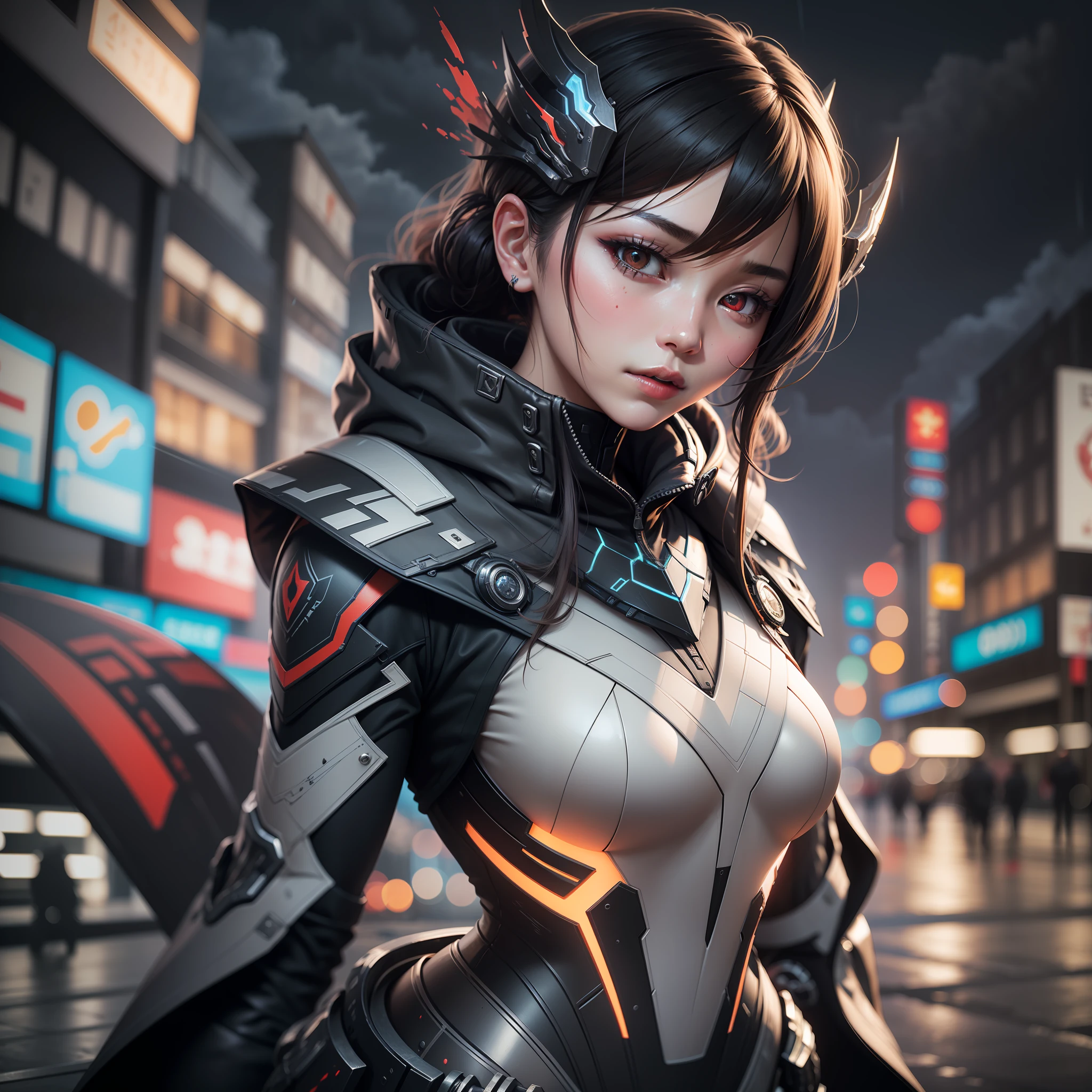 1 japanese girl, WARFRAME, intricate pattern, heavy metal, energy lines, faceless, glowing eyes, elegant, intense, blood red and black uniform, solo, modern, city, streets, dark clouds, thunderstorm, heavy rain,
dramatic lighting,
(masterpiece:1.2), best quality, high resolution,   beautiful detailed, extremely detailed, perfect lighting,