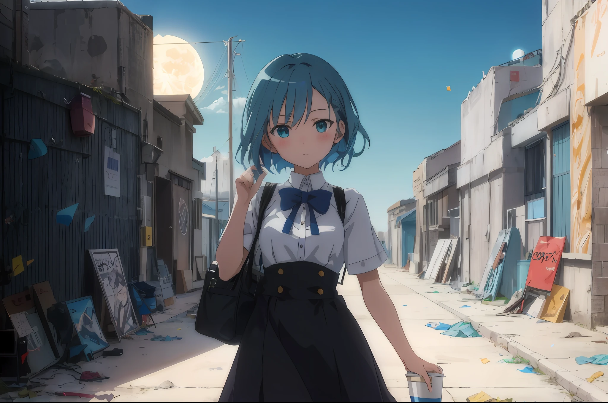 Anime girl walking down the street in school uniform, style of anime4 K, Anime girl with teal hair, Anime style. 8K, anime visual of a cute girl, anime moe art style, up of young anime girl, Anime wallpaper 4 k, epic 8 k hd anime shot, Anime wallpaper 4K, 4K anime wallpaper, Today's featured anime stills