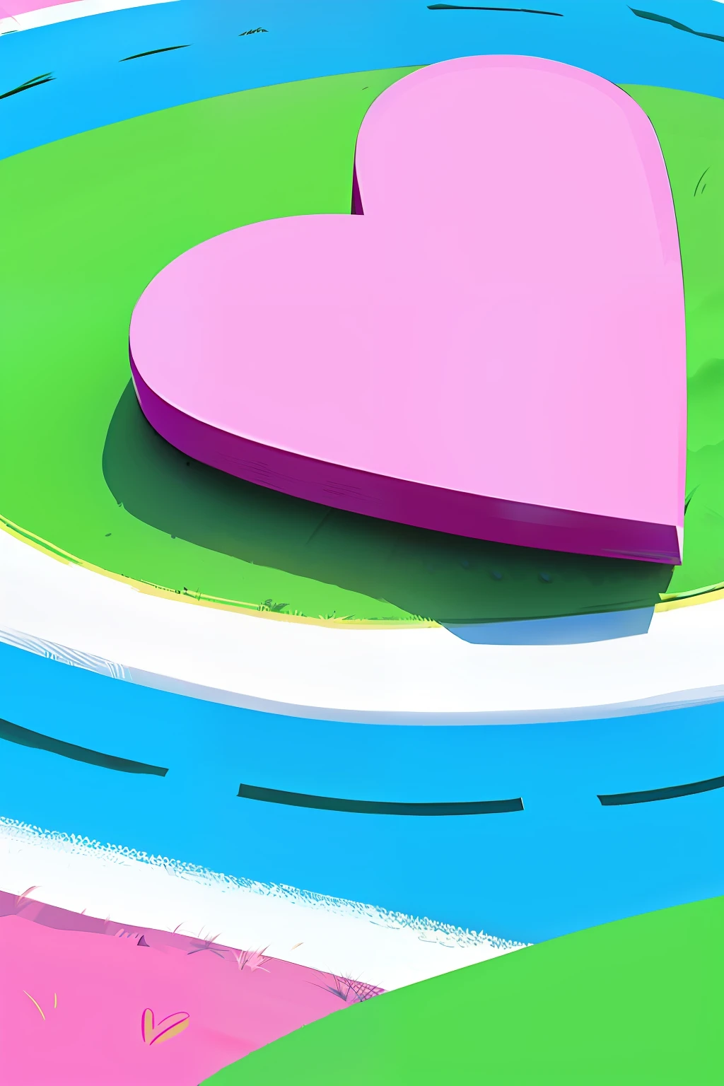 Disney animation-grade 8K detail,Pink vibe,Sweet love,simplistic design,love heart,heartbeat,wonderland,grass field,blue-sky。