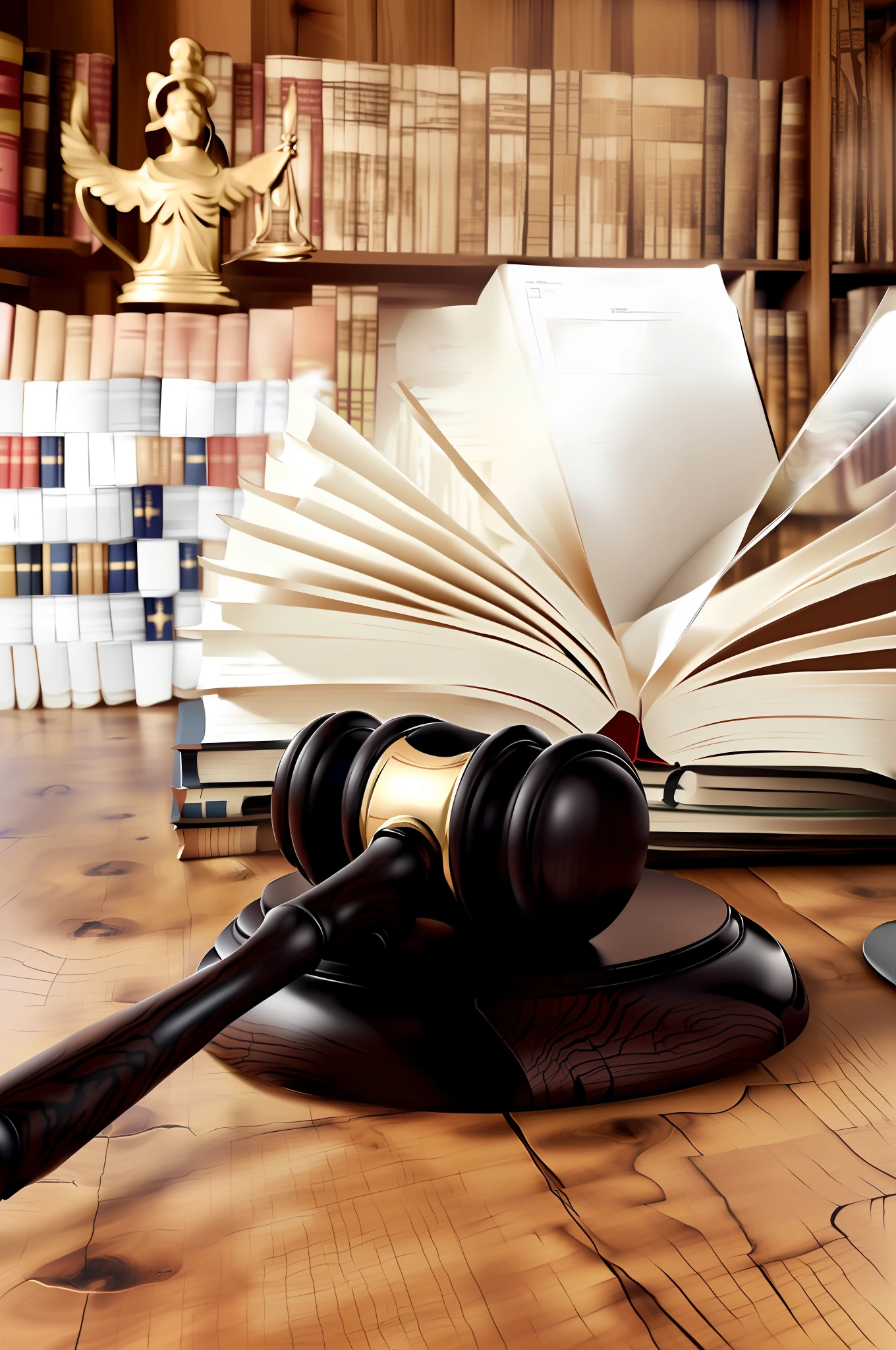 There was a mallet on the table,There is a book on it, defense attorney, doors。, judge's gavel, judge, a wooden log, Wooden table with books, Wooden, Lawyer, court images, Legal comparison, Outstanding detail, court session images, author:Nico Henrikan, against dark background, law - alligned, detailed surroundings, full resolution, antigo,Change a background in the courtroom