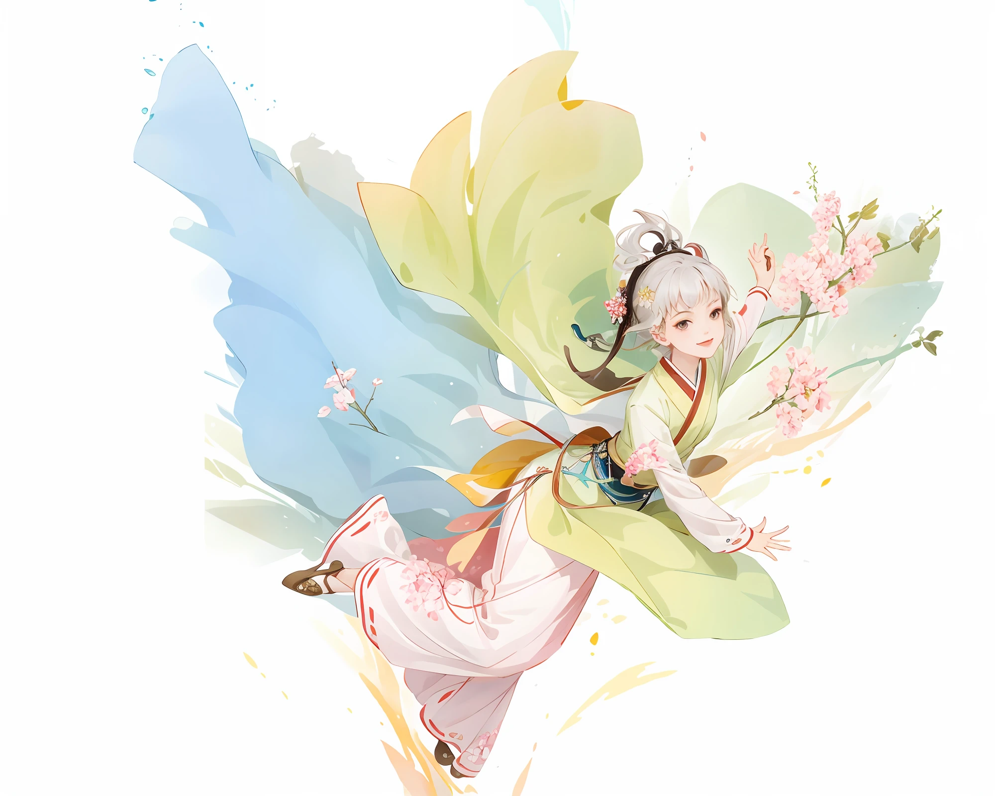 A young girl in Hanfu and a giant panda