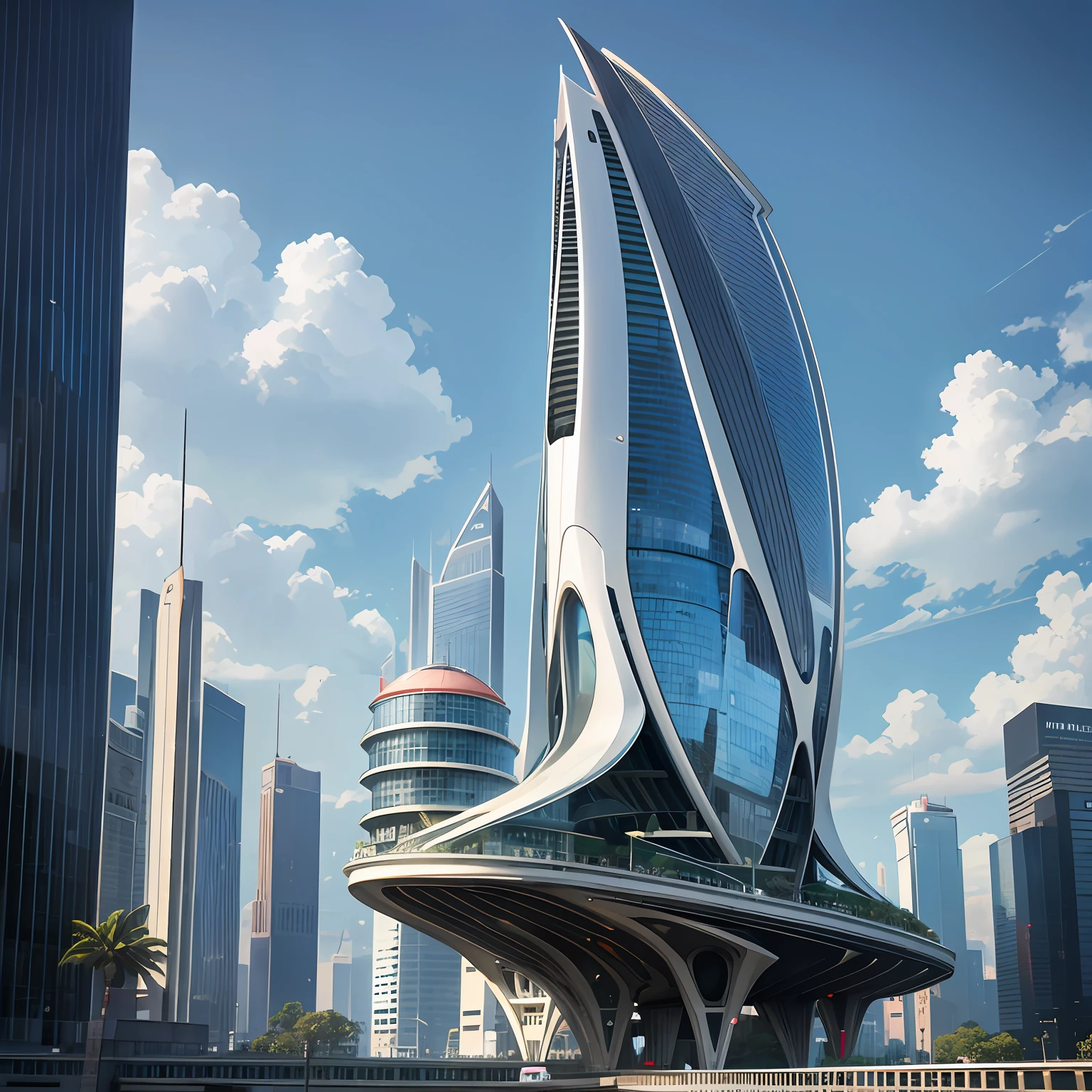 Tower,truth,The future cityscape is filled with awe-inspiring technological marvels. Towering skyscrapers rise into the clouds, boasting sleek and modern designs. The fusion of streamlined, curved, and geometric architectural structures with reflective materials and glass facades creates a mesmerizing futuristic landscape. On the streets, remarkable floating transportation vehicles glide swiftly, such as flying cars or maglev trains, exuding a high-tech exterior as they navigate the city's airspace style:Photographic