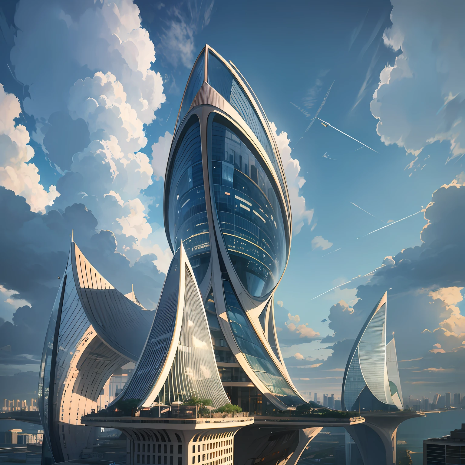 Tower,truth,The future cityscape is filled with awe-inspiring technological marvels. Towering skyscrapers rise into the clouds, boasting sleek and modern designs. The fusion of streamlined, curved, and geometric architectural structures with reflective materials and glass facades creates a mesmerizing futuristic landscape. On the streets, remarkable floating transportation vehicles glide swiftly, such as flying cars or maglev trains, exuding a high-tech exterior as they navigate the city's airspace style:Photographic