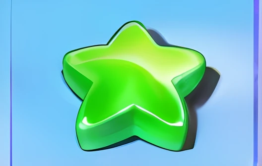 There is a green star-shaped object on a blue background, Jelly texture，michilin star, Star, star hatcheries, stars, 3 d icon for mobile game, star roof, Blooming neon stars, video game item, star sharpness, rock star, magic star, game icon asset, Game icon, giant star, toon shader, Rating:G, jello