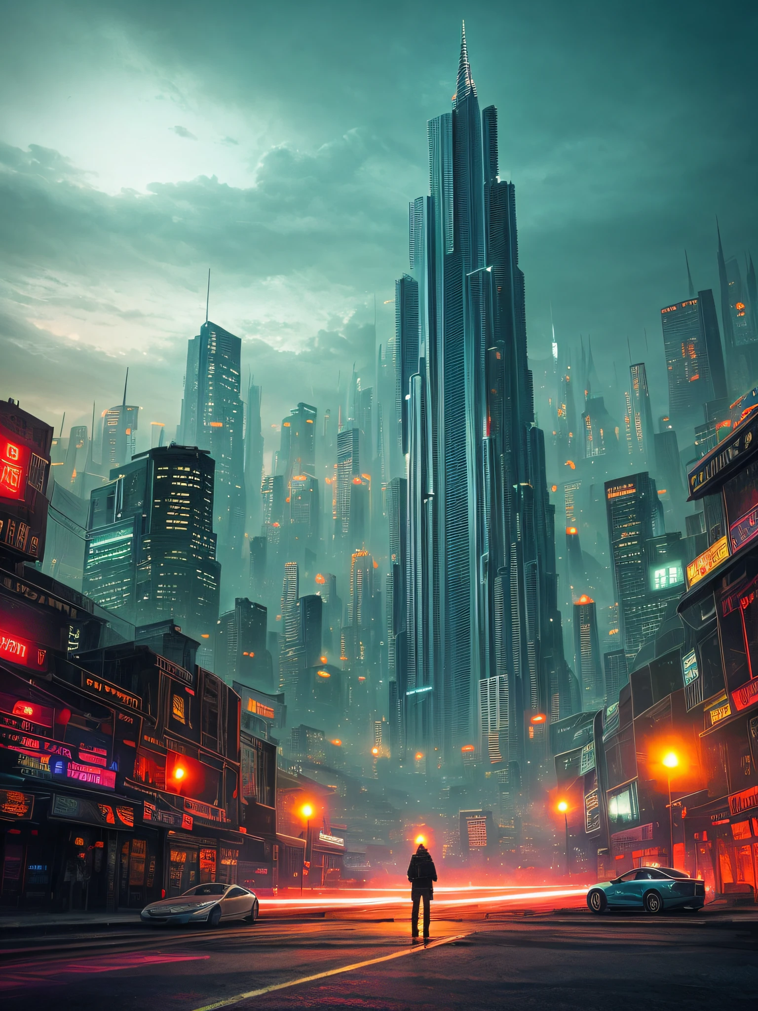 The painting depicts a surreal and futuristic landscape, A blend of awe-inspiring beauty and terror. The sky is deep, Pulsed red, The clouds seem to be alive,On the move. In the distance, Great city view view, towering skyscrapers, Neon lights, and a row of buildings. The city is illuminated by various colors and displays, Adds an overall feeling of awe and wonder.
Sin embargo, There is also a sense of horror in the picture. Buildings and structures appear to be in a state of decay and disrepair, Broken windows, Missing parts, and cracked facades. The city is vibrant, But there is a sense of confusion and unease, It seems that something is wrong.
In the foreground, There is a huge one, Sentient beings, With a distorted and inhuman appearance. Presence consists of wires, circuit, and mechanical parts, It seems to be coming out of the ground, As if rising from the depths of the earth. Its eyes glow with an intense, Red light, Its mouth opened, Rows of sharp sharpness are revealed, Metal teeth.
The background is shrouded in darkness, Only a few, Dim lights are visible in the distance. There is a sense of the unknown and uncertainty, As if the world beyond the cityscape is vast and wild.
The painting captures the essence of a surreal and futuristic world, A blend of awe-inspiring beauty and terror. The images are visually stunning, It shows the world in new and unusual eyes, A mix of the familiar and the unknown.
High detail RAW color art, animation, Cartoon, (white theme), (intricately details, Fine details, ultra - detailed), Ray traching, Subsurface scattering, ((pastel colour)), diffused soft lighting, Shallow depth of field, By (Oliver Wetter), author:Stanley Kubrick, shot on a Canon EOS R5, 28mm lens, f/2.8, Sharp focus bokeh