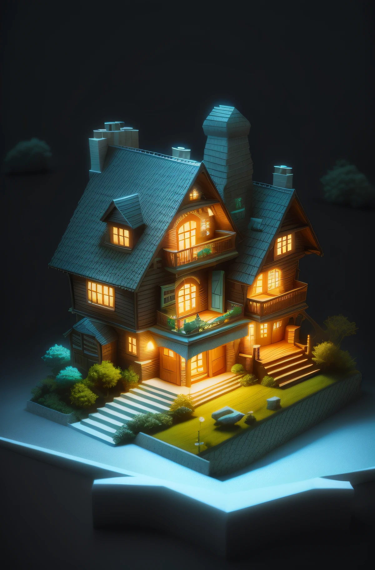 a close up of a house with a staircase and a staircase, stylized 3d render, 3 d render stylized, Stylized 3 D, 3 d stylize scene, stylized as a 3d render, super detailed color lowpoly art, Isometric 3d fantasy cute house, realistic 3 d style, low - poly 3 d model, cute 3 d render