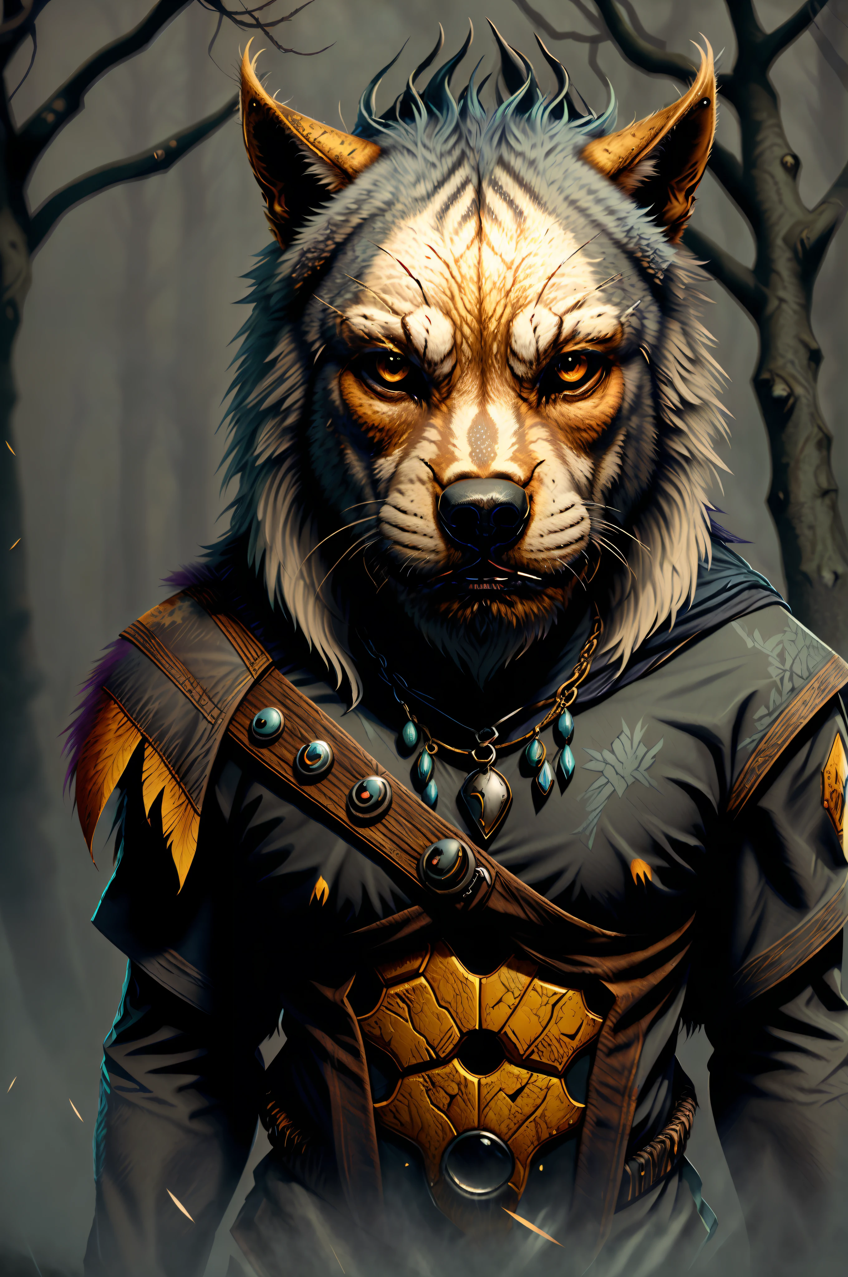 Hay un lobo parado en el bosque con un fondo oscuro, lobo azul, Lobo Negro, Lobo gris oscuro, lobo peludo, dramatic cinematic detailed fur, fantasy wolf portrait, Lobo gris oscuro O'Donnell, Gran lobo, Tiene ojos de lobo amarillo, lobo, hombre lobo?, Arte conceptual oscuro fotorrealista, 3 0, Fenrir, hombre lobo", Un lobo anthro