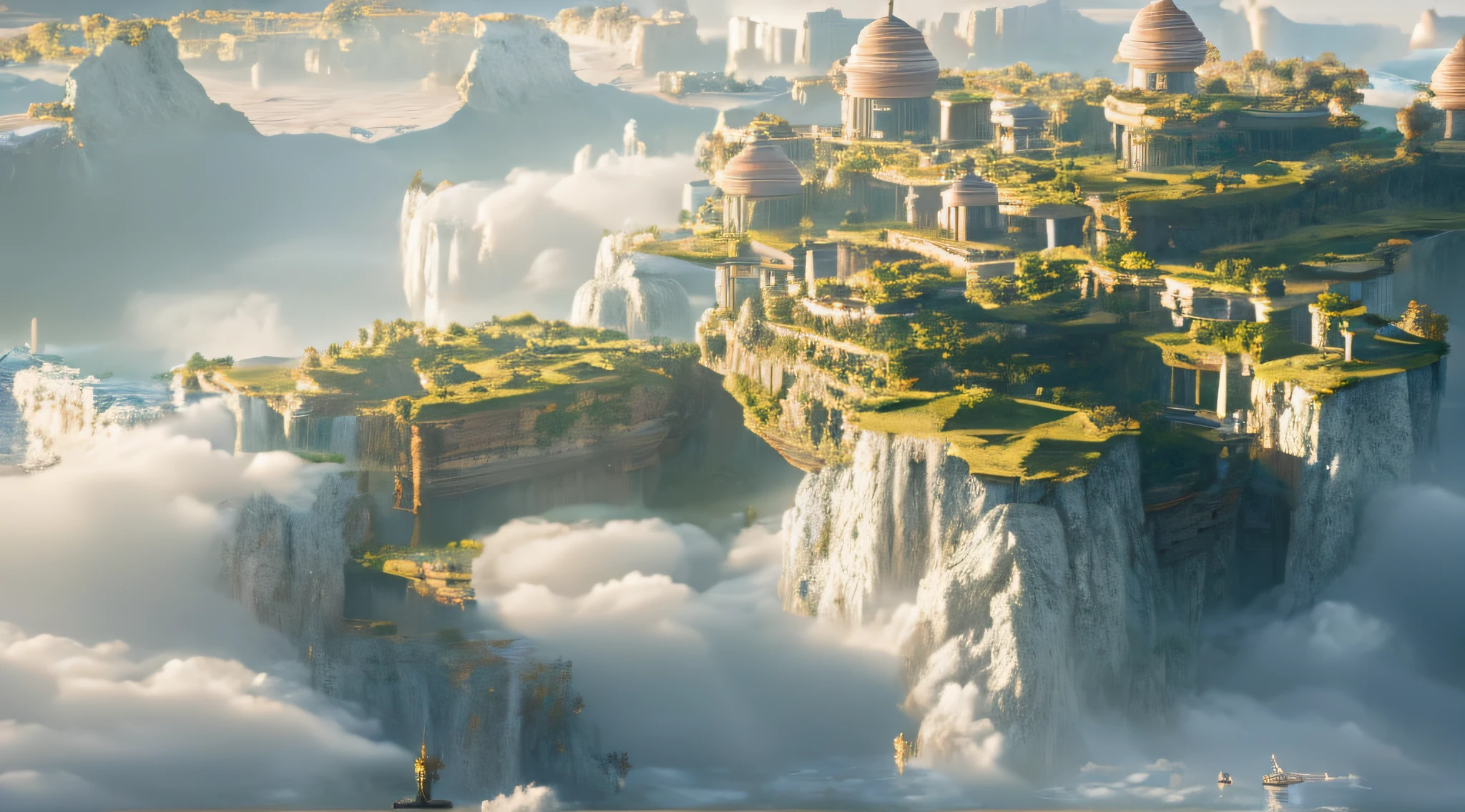 photographed，Landscapes，Masterpiece，Best quality，High detail，Epic detail，hyper qualit，8K，illusory engine，Sophisticated，ultra - detailed，best qualtiy，Hyper-detailing，very wide angle shot，landscape shot，Film photography，Photoreal，Cinematic，Harsh light，Above the clouds，The Lost Continent，A palace eroded by the wind。