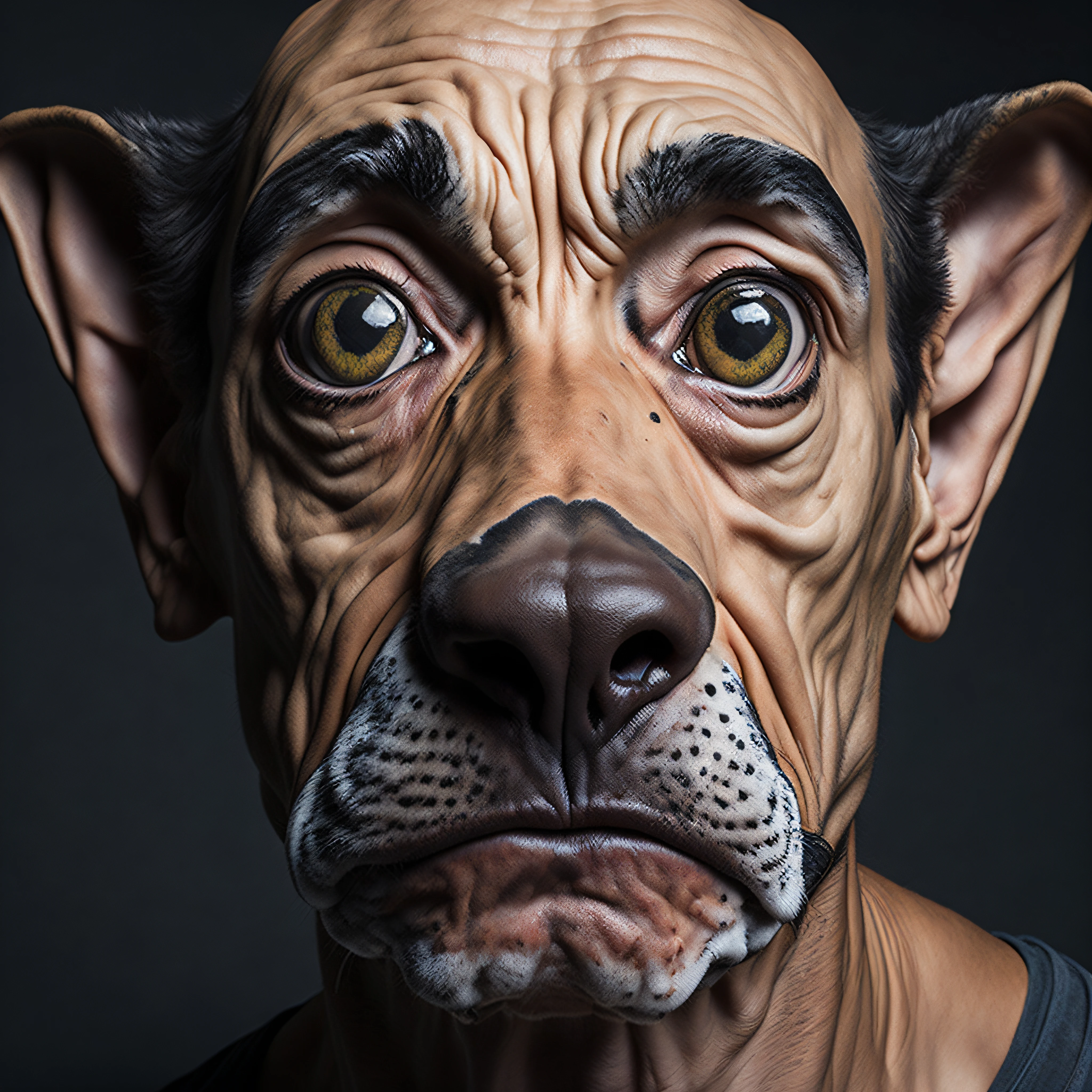 Arafed dog with a big nose and a big nose, arte digital hiperrealista, hyperrealistic illustration, arte digital altamente realista, morphing dog head, arte conceitual hiper-realista, arte digital hiper realista, arte digital ultrarrealista, Hiper-realista Jeff Goldblum, arte hiper-realista, hiper realismo assustador, Arte digital 3D hiperrealista, Arte digital 3D hiperrealista