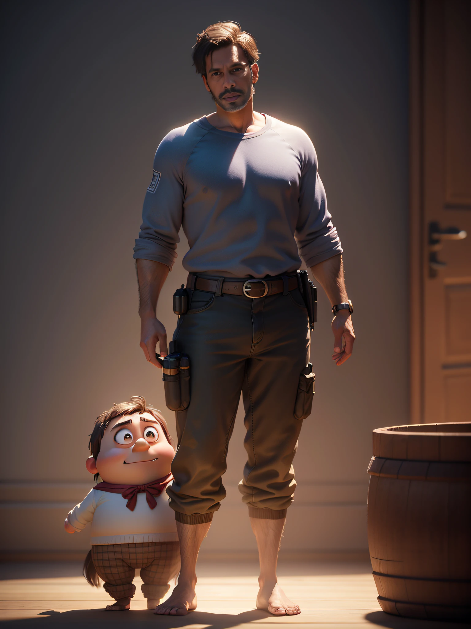 Standing pixar character, soft lighting, 3D rendering,realism rendering.