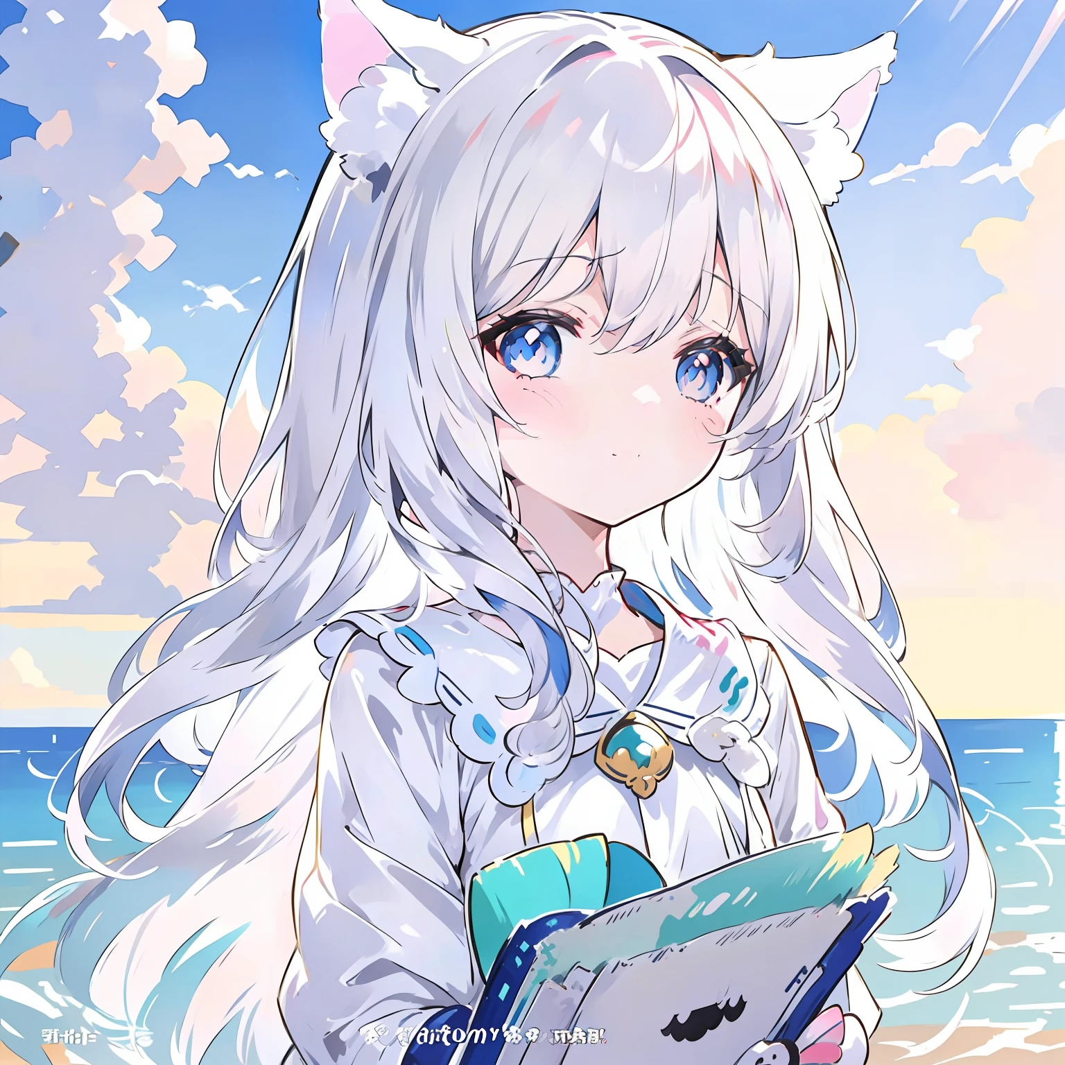 "Cute anime girl with long white hair and blue eyes wearing a bow，Anime Catwoman with cat ears and white-haired fox，Beautiful white cat girl and anime cat，Cute anime girl with wolf ears，cute anime catgirl，Holo with white fur is a wolf girl，Very beautiful anime cat girl。" Please confirm whether you are satisfied with the above optimized Prompt content。