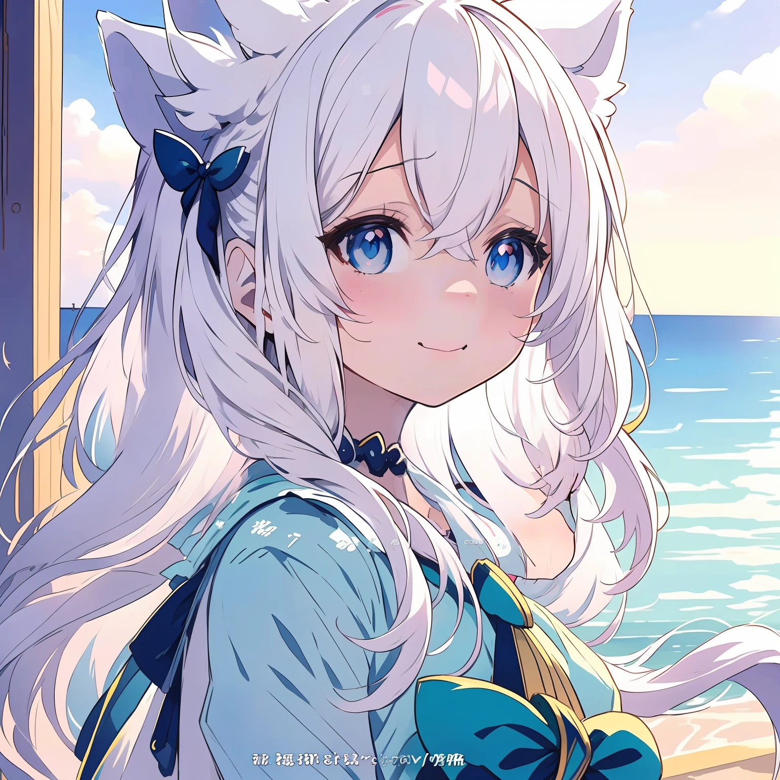 "Cute anime girl with long white hair and blue eyes wearing a bow，Anime Catwoman with cat ears and white-haired fox，Beautiful white cat girl and anime cat，Cute anime girl with wolf ears，cute anime catgirl，Holo with white fur is a wolf girl，Very beautiful anime cat girl。" Please confirm whether you are satisfied with the above optimized Prompt content。