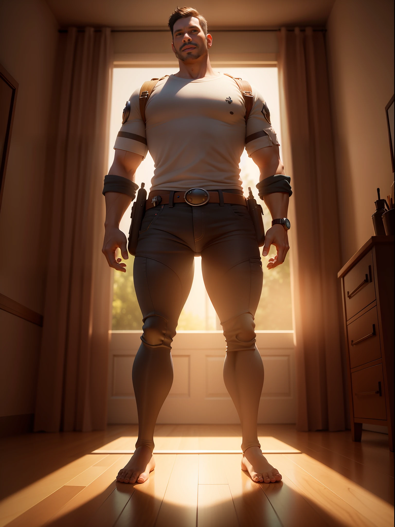 Standing pixar character, soft lighting, 3D rendering,realism rendering.