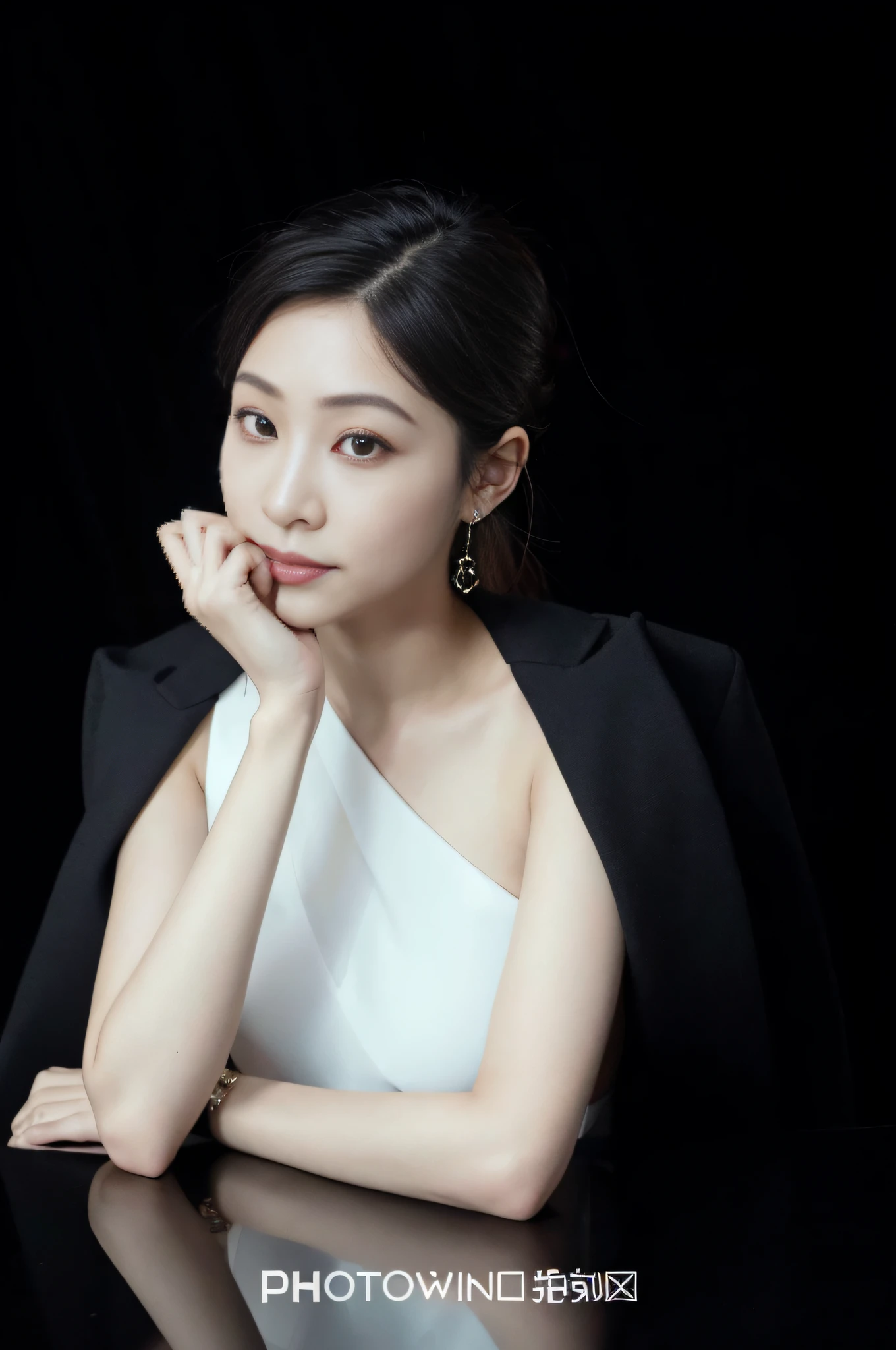 Arad woman posing for photo in white dress and black jacket, ji-min, Lee Ji-eun, lee ji eun, bae suzy, jaeyeon nam, female actress from korea, gongbi, gemma chan girl portrait, shaxi, Choi Hyun-hwa, park jimin, jiyun chae, gemma chan beautiful girl